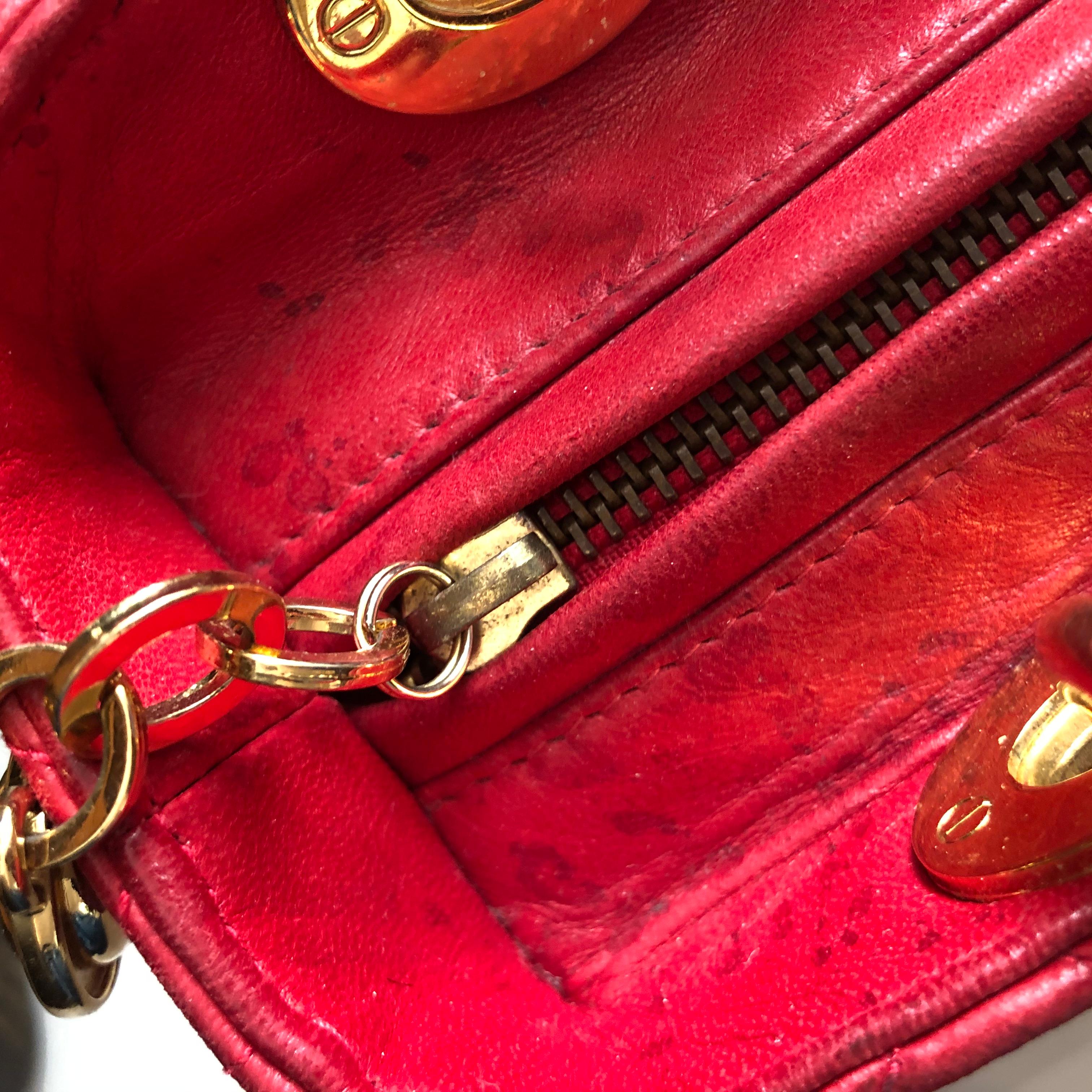 Women's Vintage Red Lady Dior Cannage Quilt Lambskin Bag 