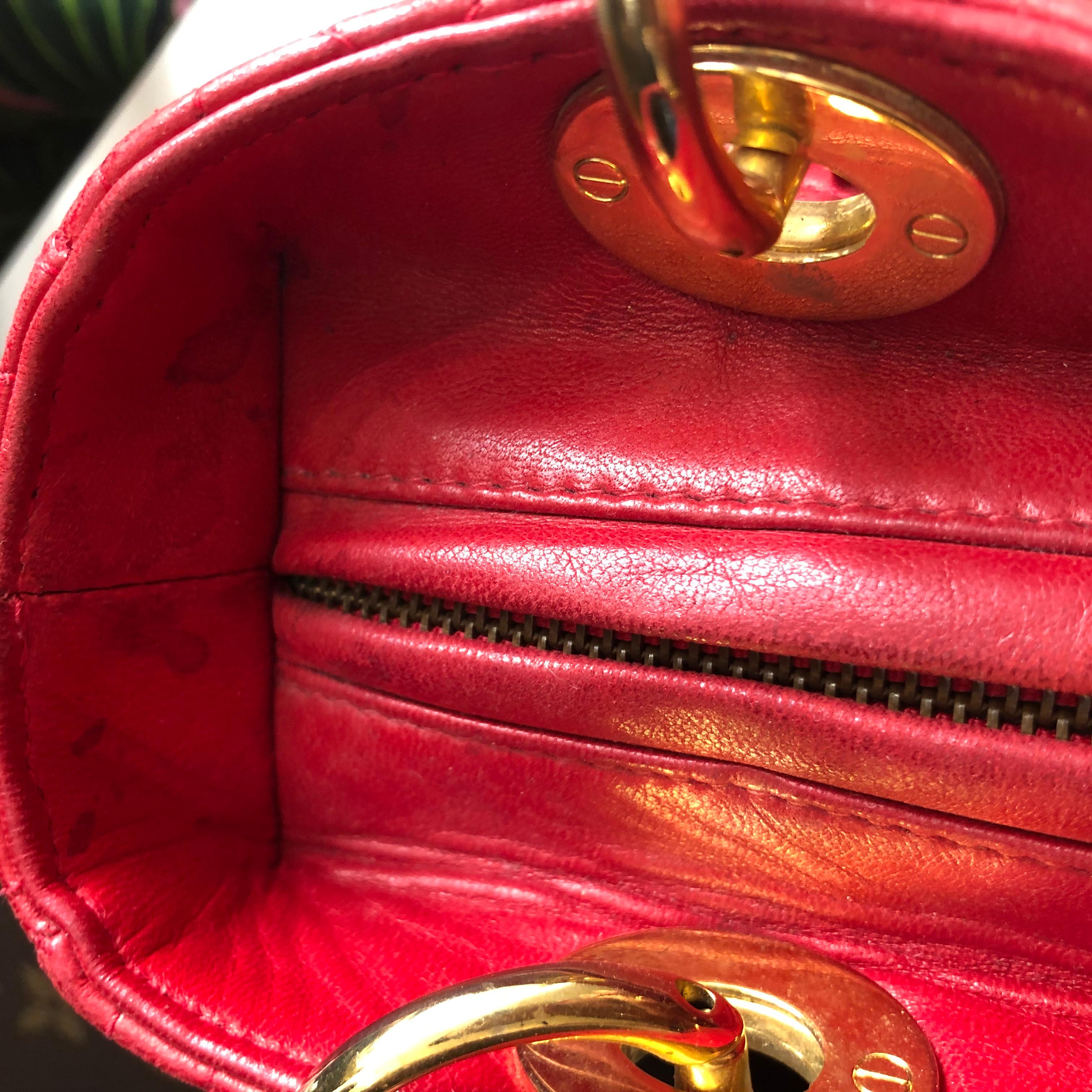 Vintage Red Lady Dior Cannage Quilt Lambskin Bag  2
