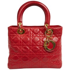 Vintage Red Lady Dior Cannage Quilt Lambskin Bag 