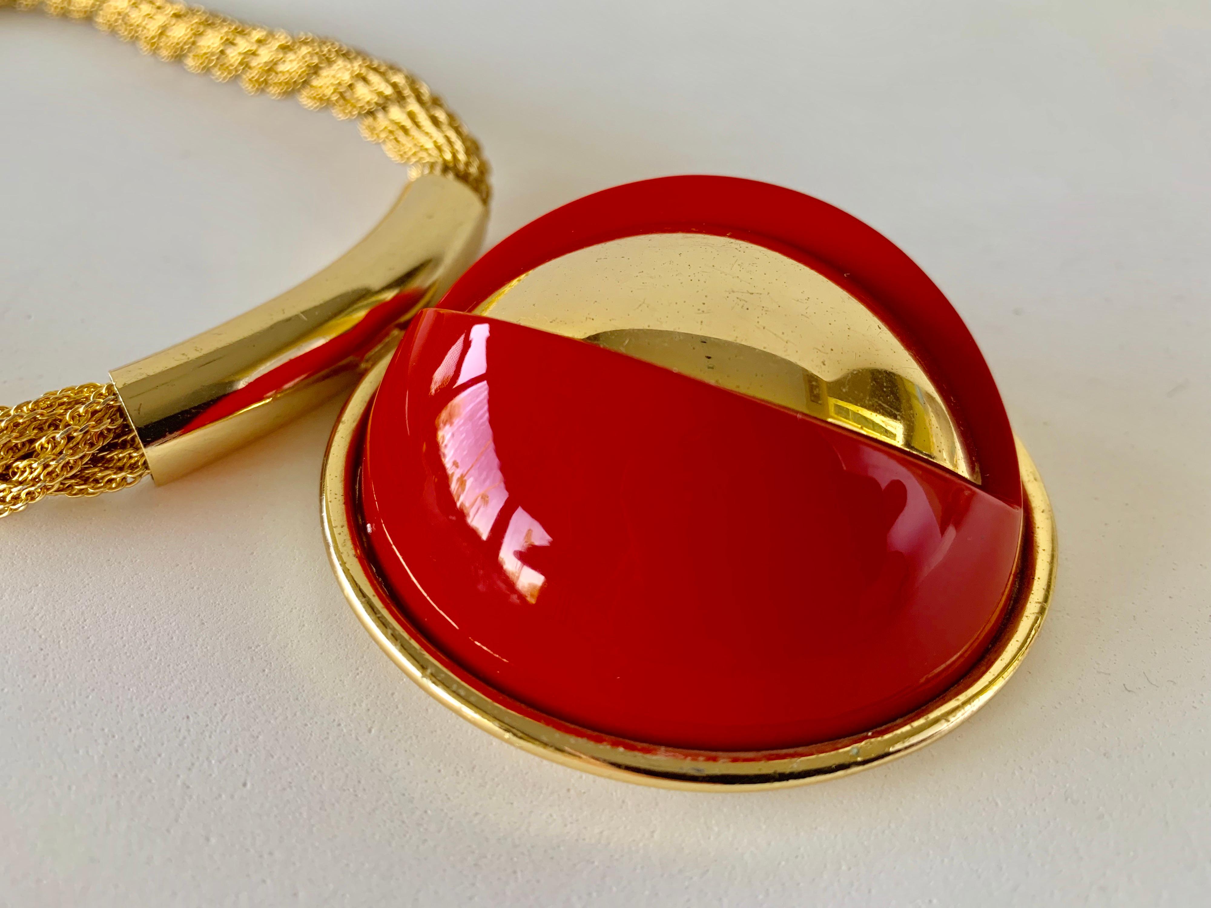 Vintage Red Lanvin Paris Modern Statement Necklace  3