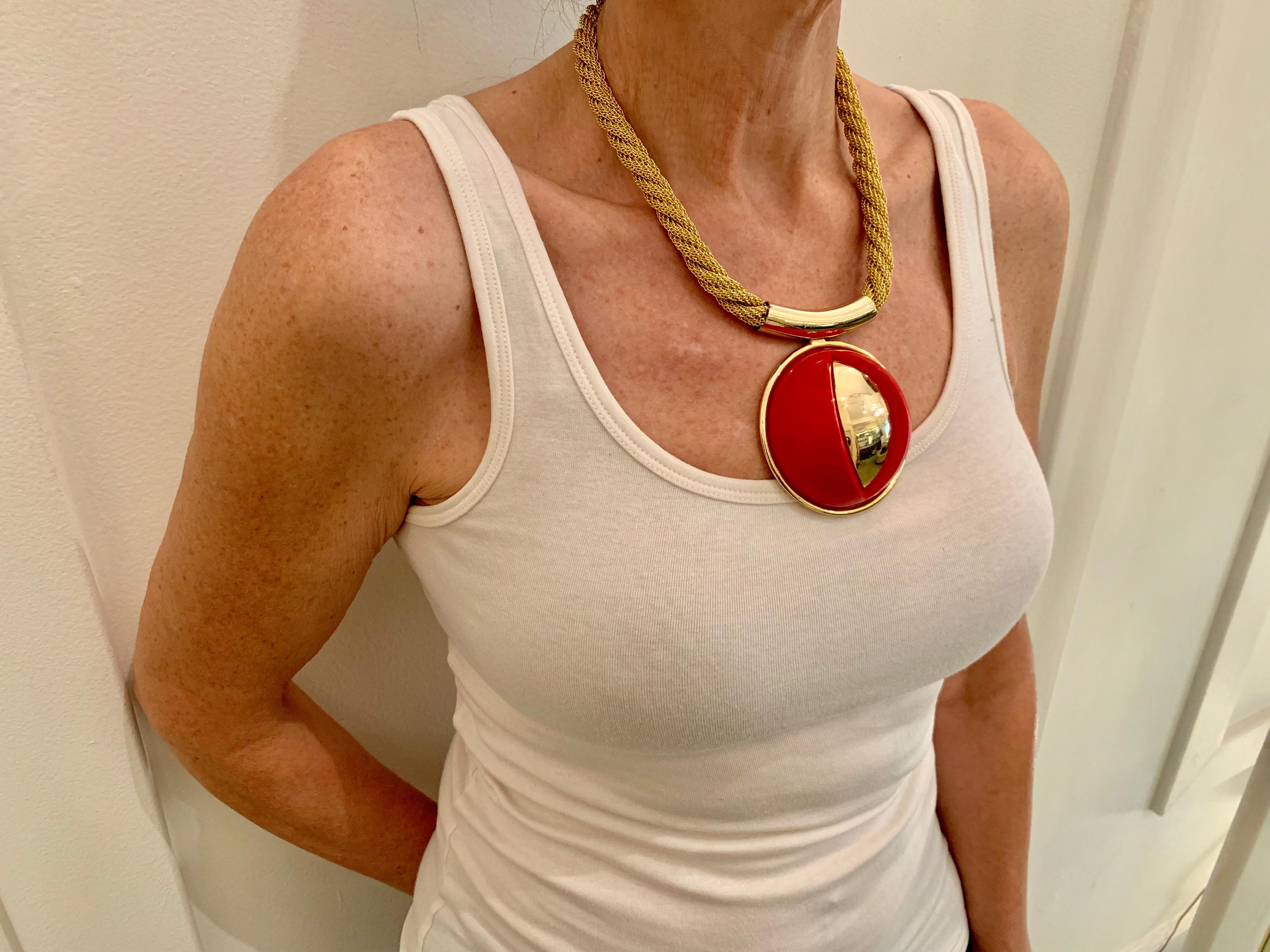 Vintage Red Lanvin Paris Modern Statement Necklace  In Excellent Condition In Palm Springs, CA