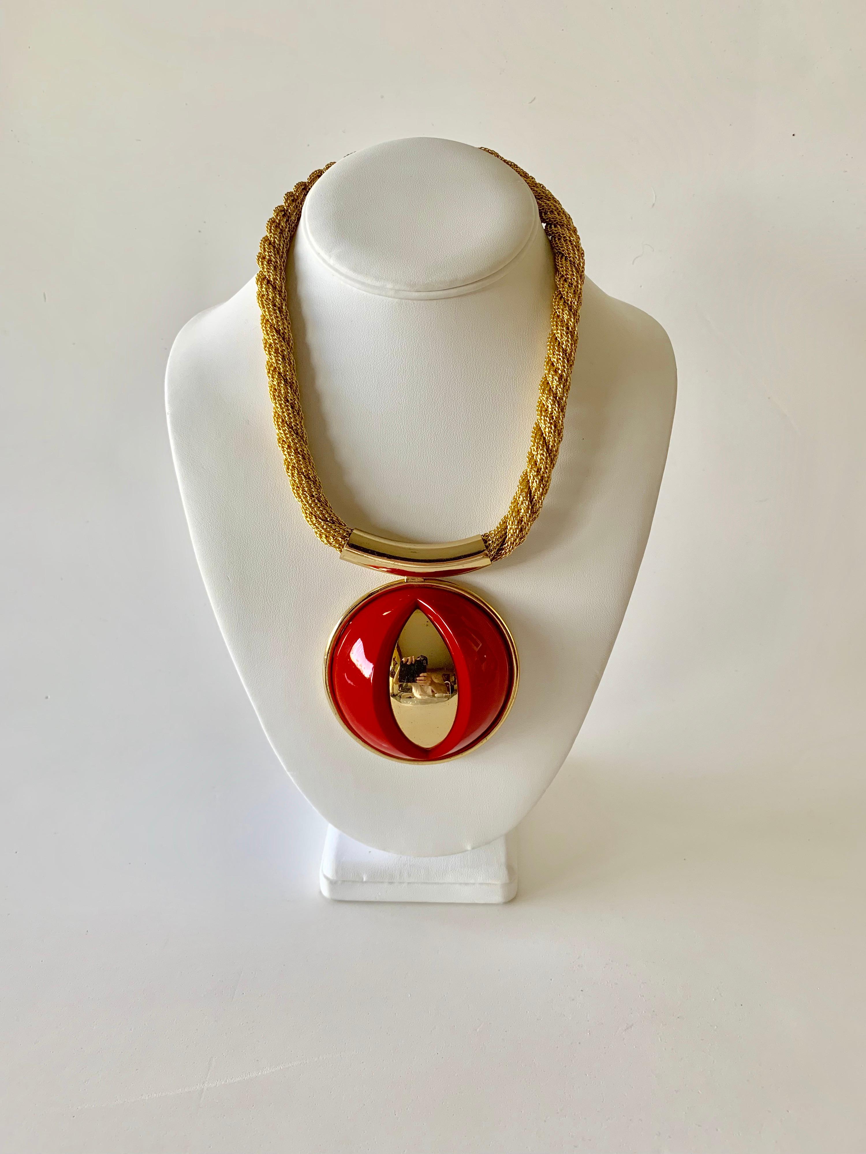 Women's Vintage Red Lanvin Paris Modern Statement Necklace 