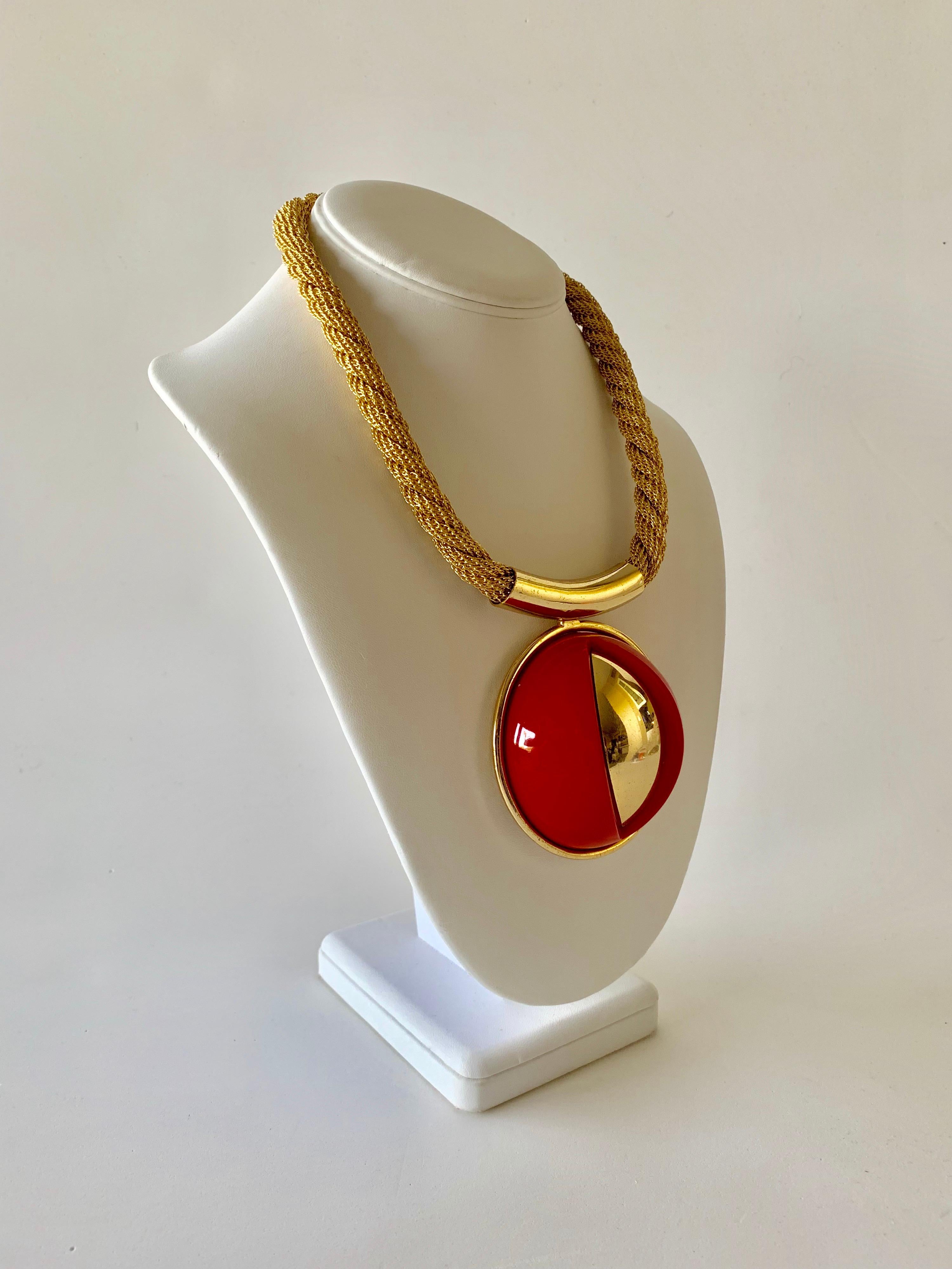 Vintage Red Lanvin Paris Modern Statement Necklace  1