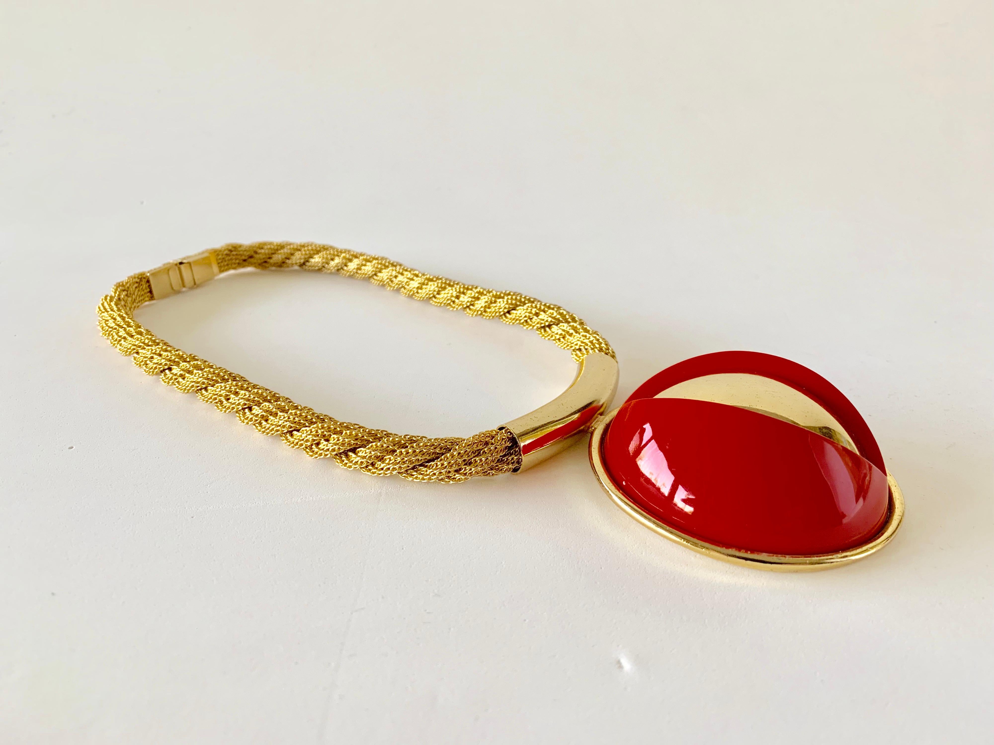 Vintage Red Lanvin Paris Modern Statement Necklace  2