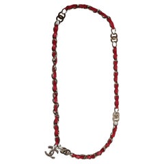 Retro Red Leather Chain Entwined CC Logo Single Chain Belt