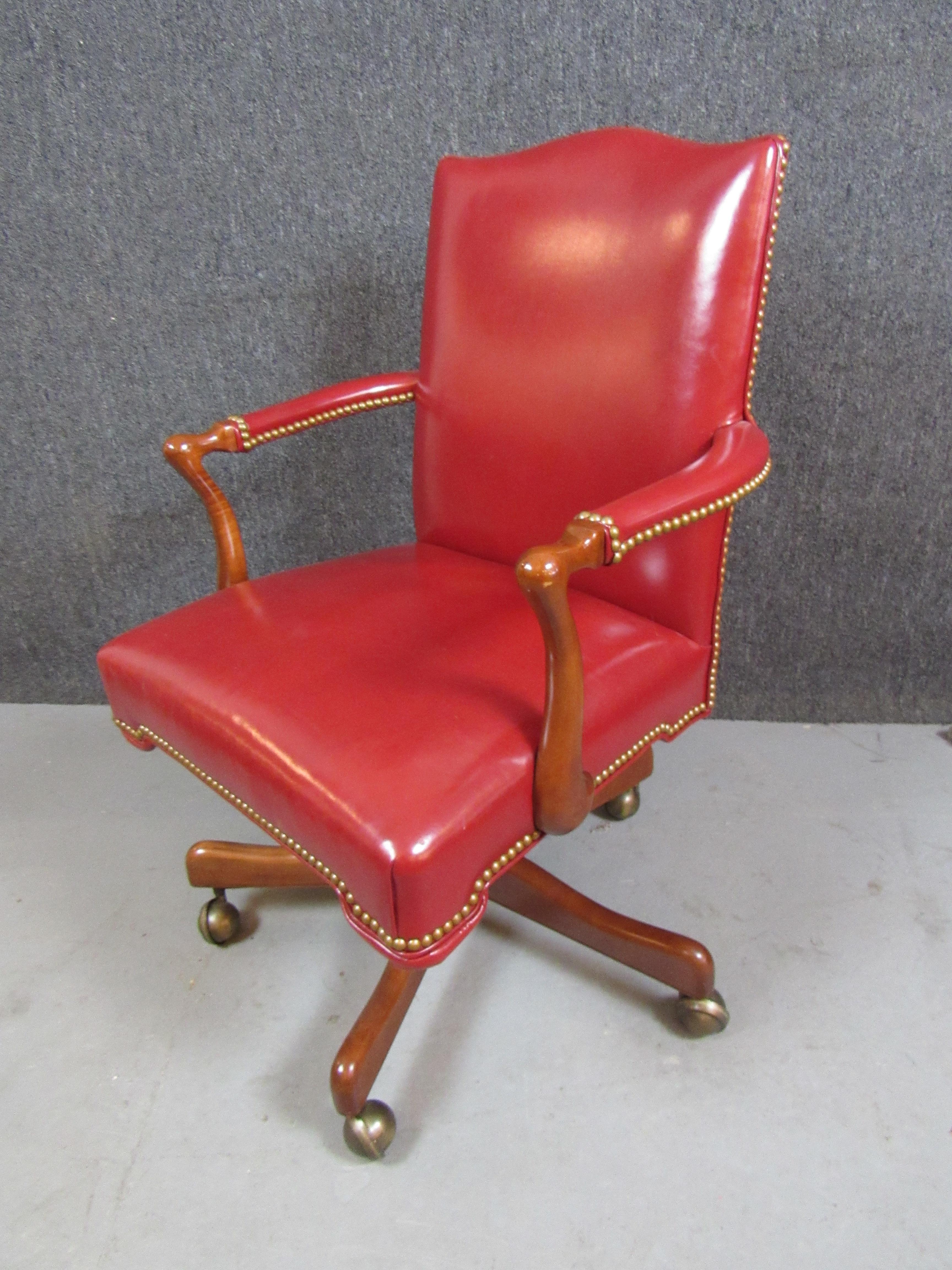 Vintage Red Leather Chesterfield Desk Chair by Thomasville 9