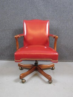 Vintage Red Leather Chesterfield Desk Chair by Thomasville