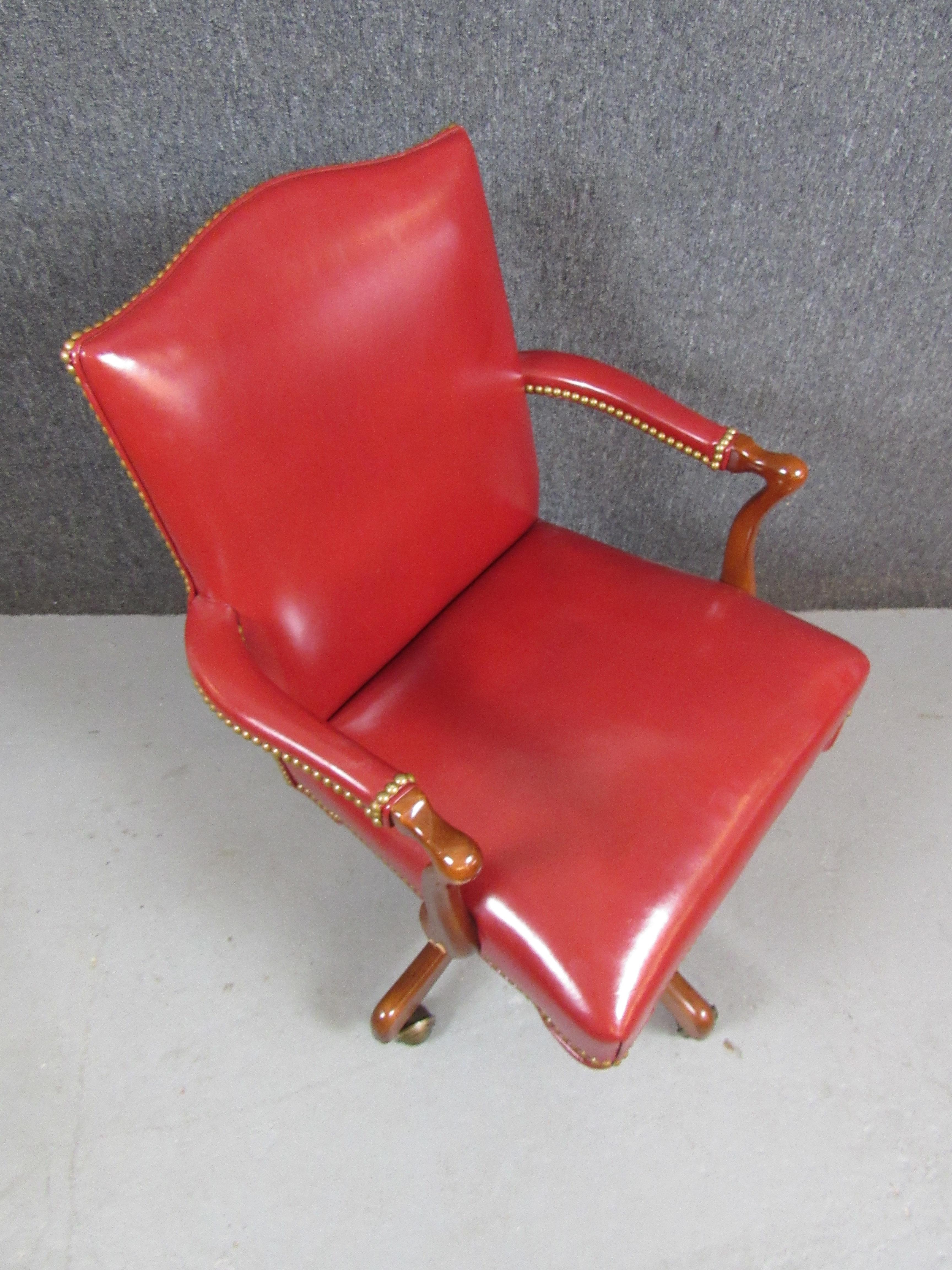 American Vintage Red Leather Chesterfield Desk Chair by Thomasville