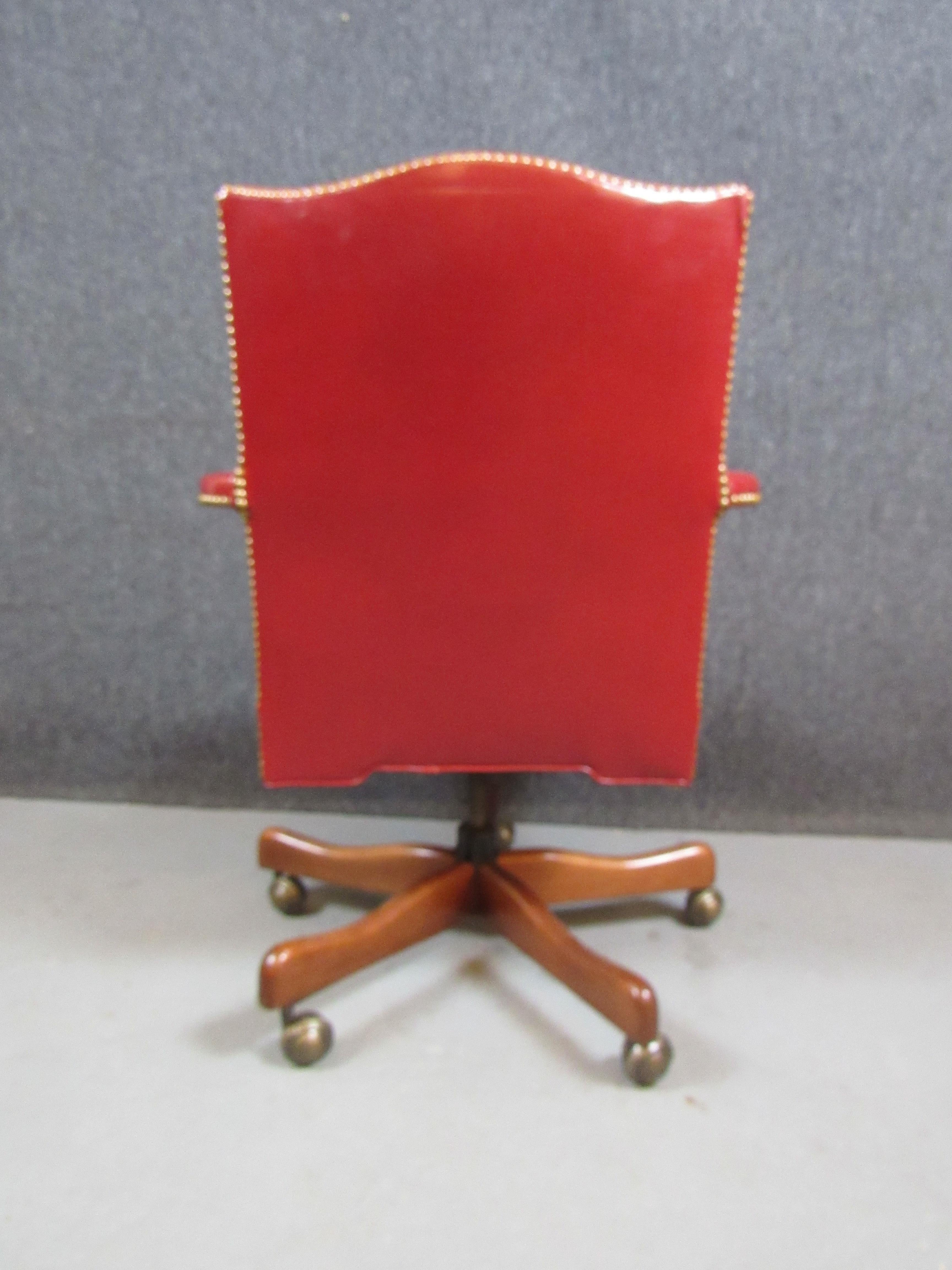 Vintage Red Leather Chesterfield Desk Chair by Thomasville In Good Condition In Brooklyn, NY