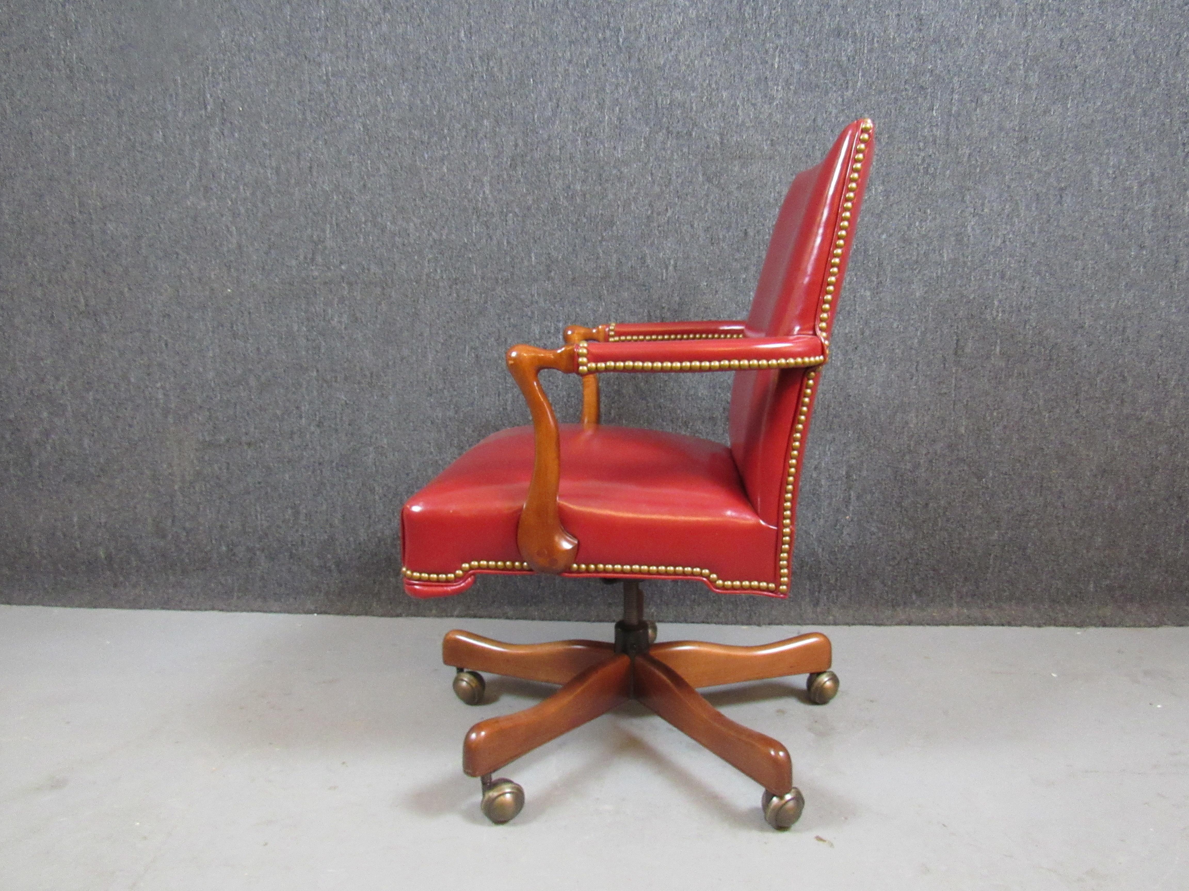 20th Century Vintage Red Leather Chesterfield Desk Chair by Thomasville