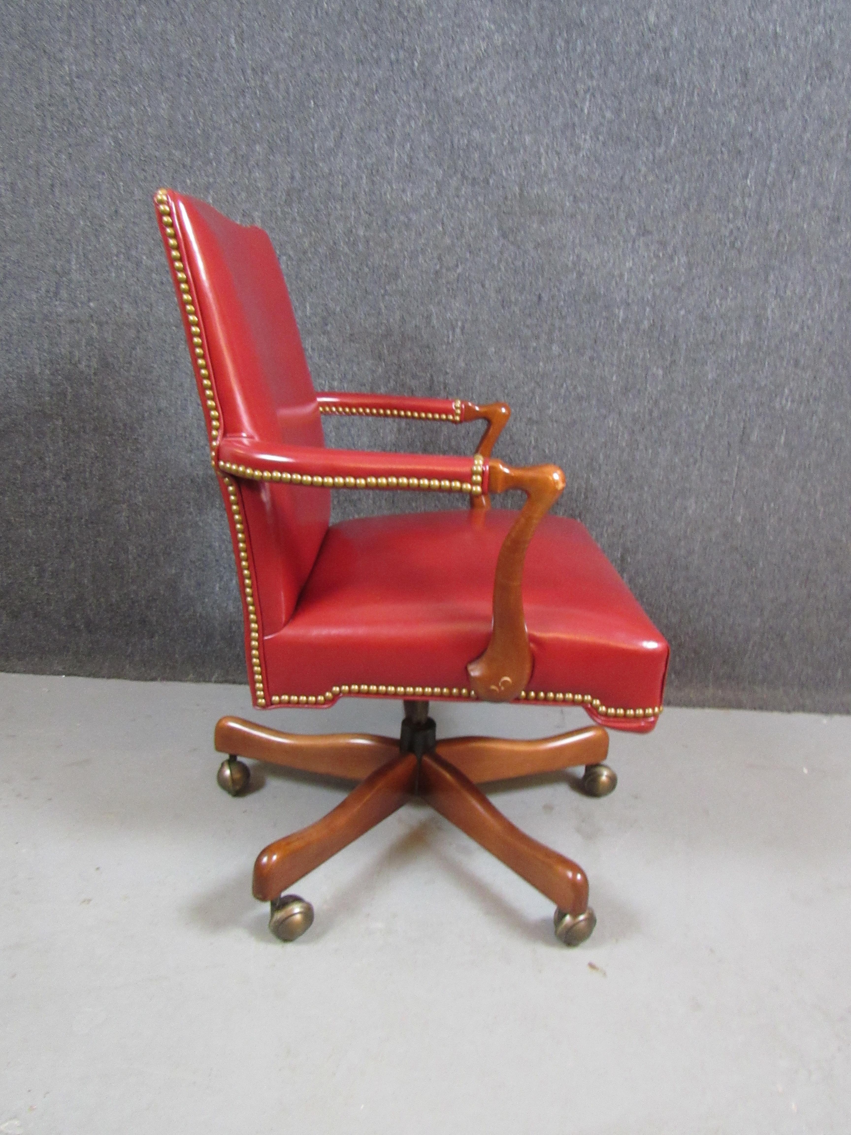 Metal Vintage Red Leather Chesterfield Desk Chair by Thomasville