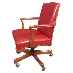Vintage Red Leather Chesterfield Desk Chair by Thomasville