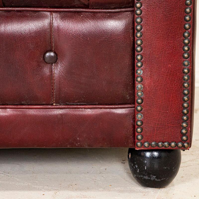 Vintage Red Leather Chesterfield Sofa and Club Chair, England 6