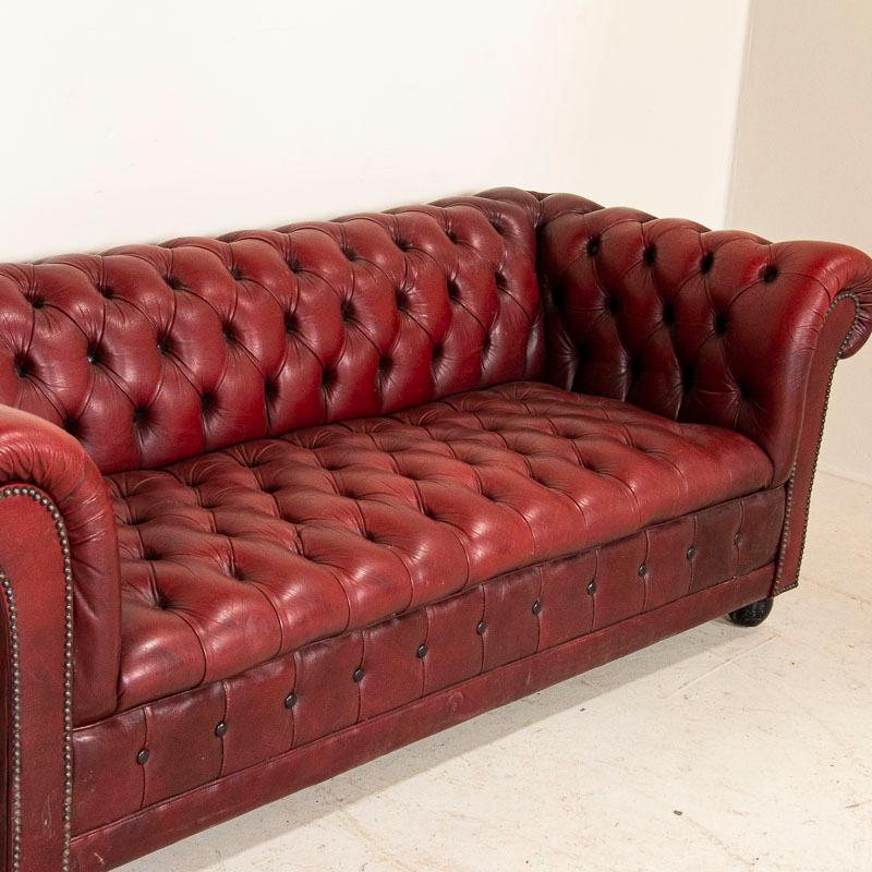 20th Century Vintage Red Leather Chesterfield Sofa and Club Chair, England