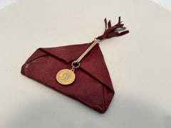 Vintage Red Leather Coin Purse Made In Italy in Triangular Shape 1960s