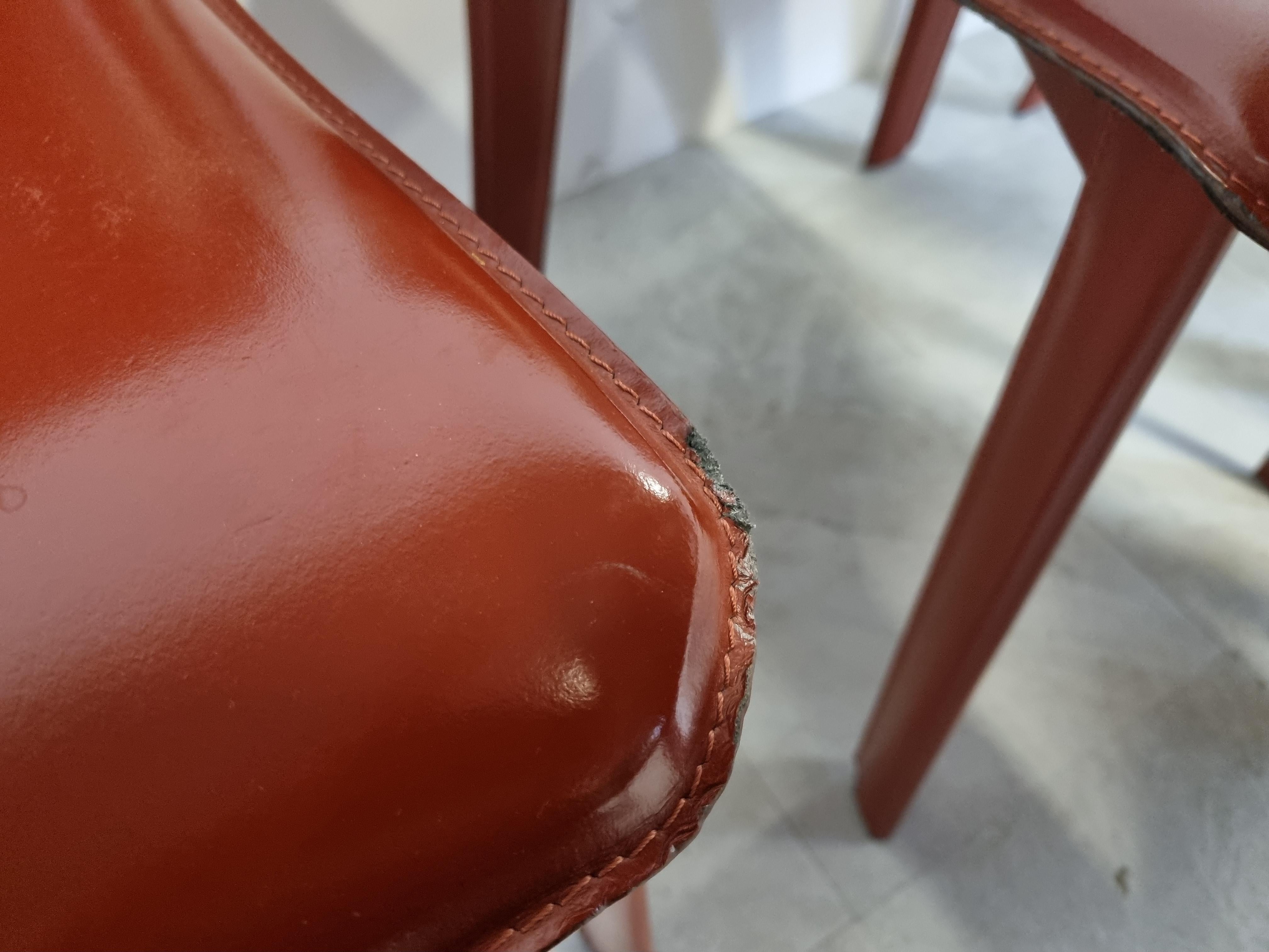 Vintage Red Leather Dining Chairs, Italy, 1980s 5