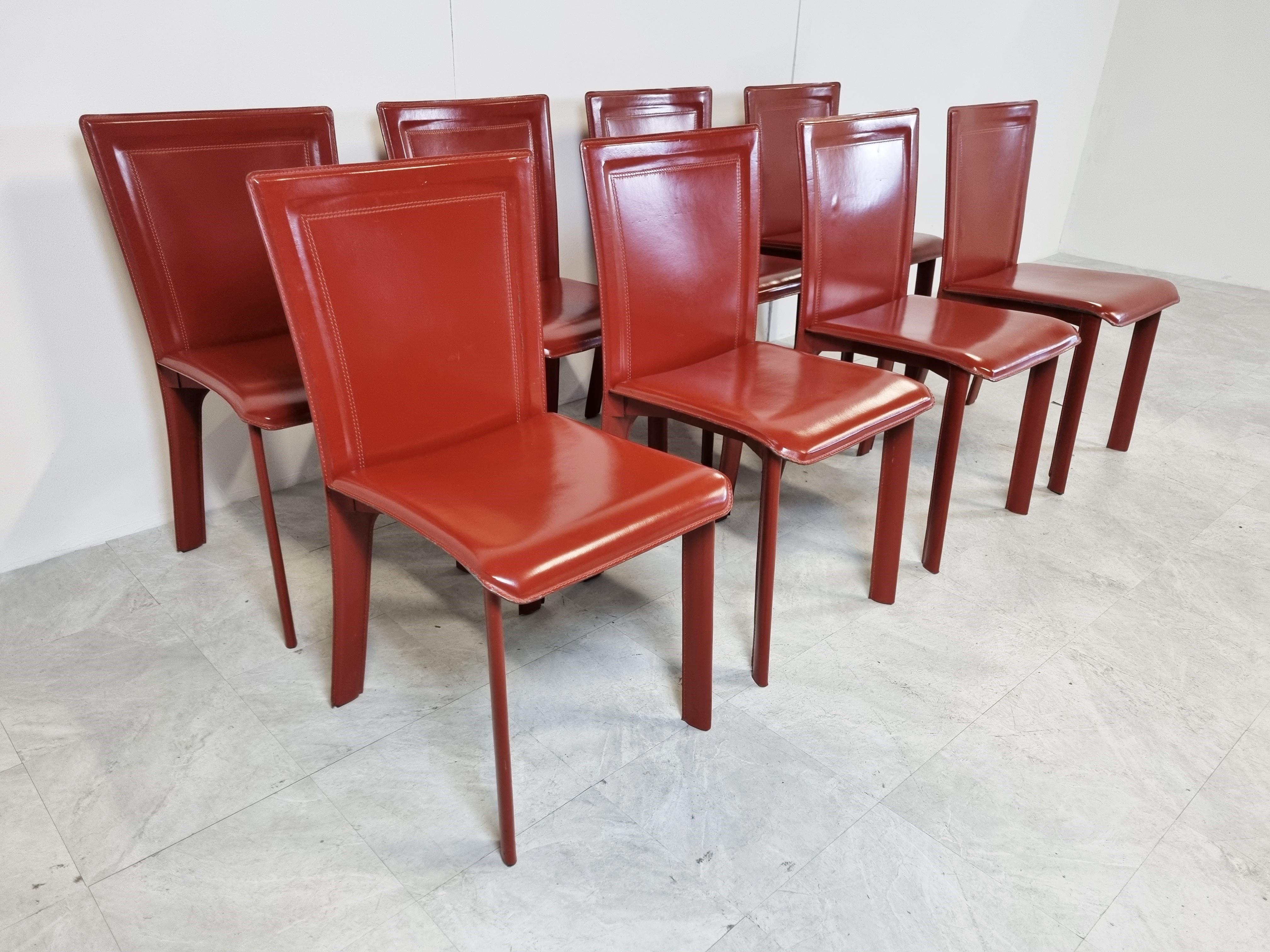 Late 20th Century Vintage Red Leather Dining Chairs, Italy, 1980s