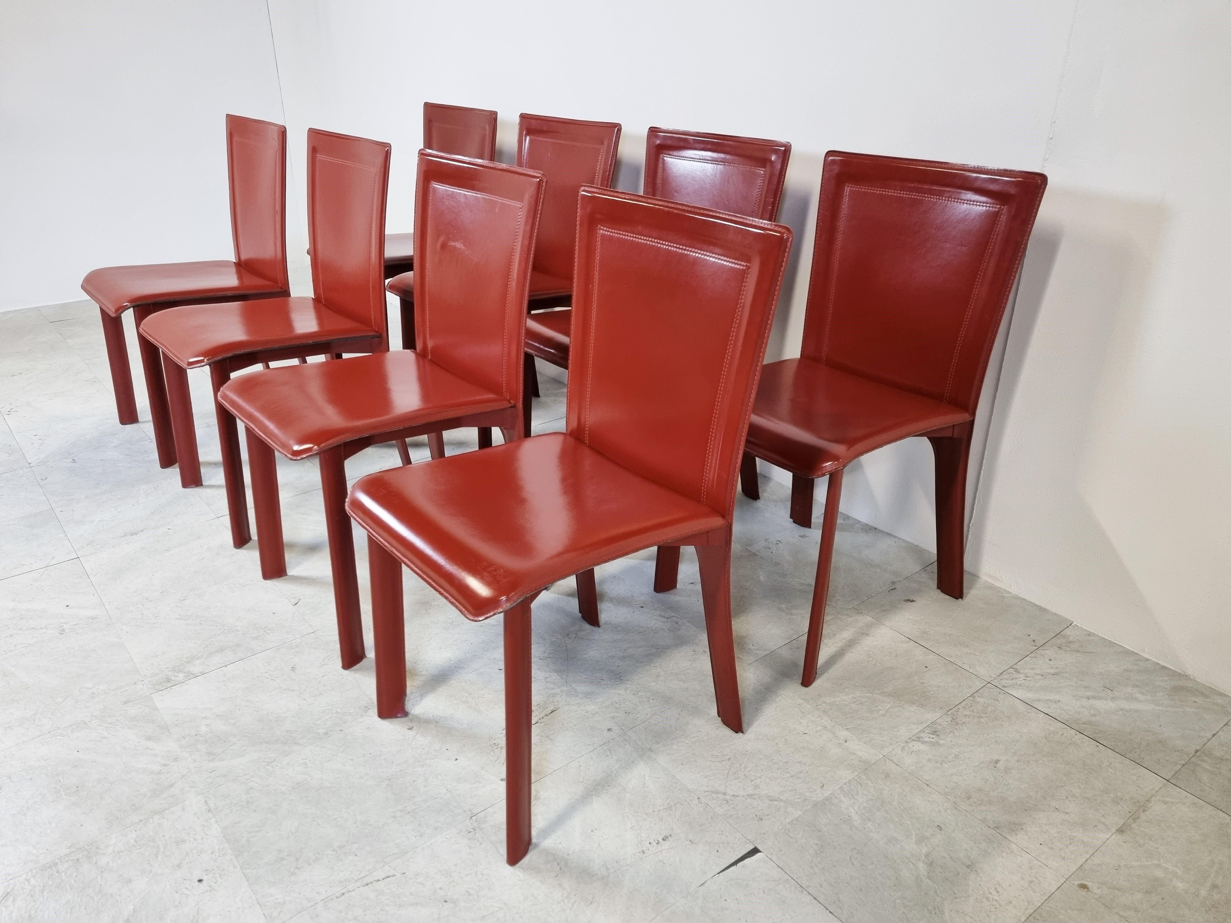 Vintage Red Leather Dining Chairs, Italy, 1980s 1