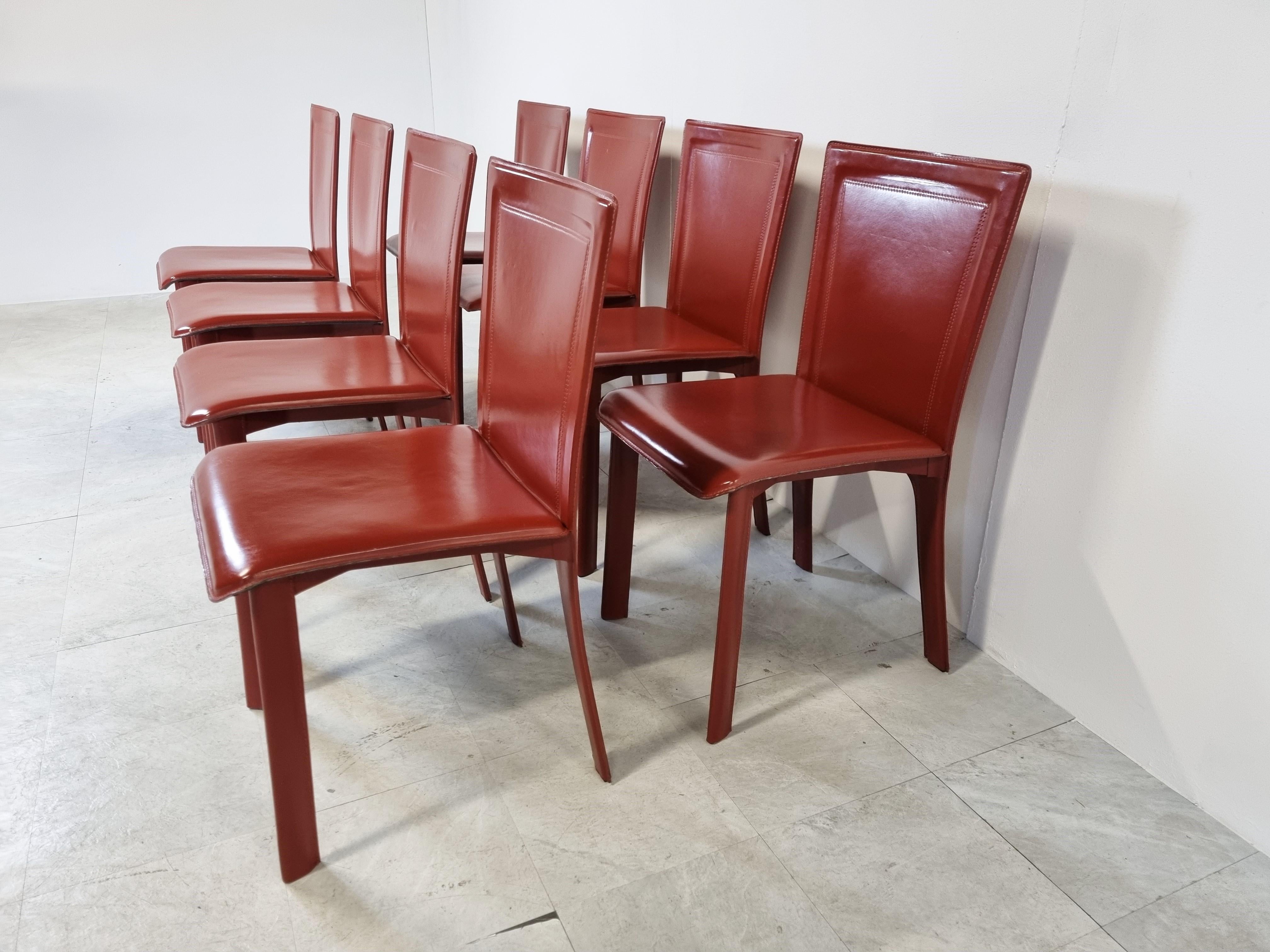 Vintage Red Leather Dining Chairs, Italy, 1980s 2