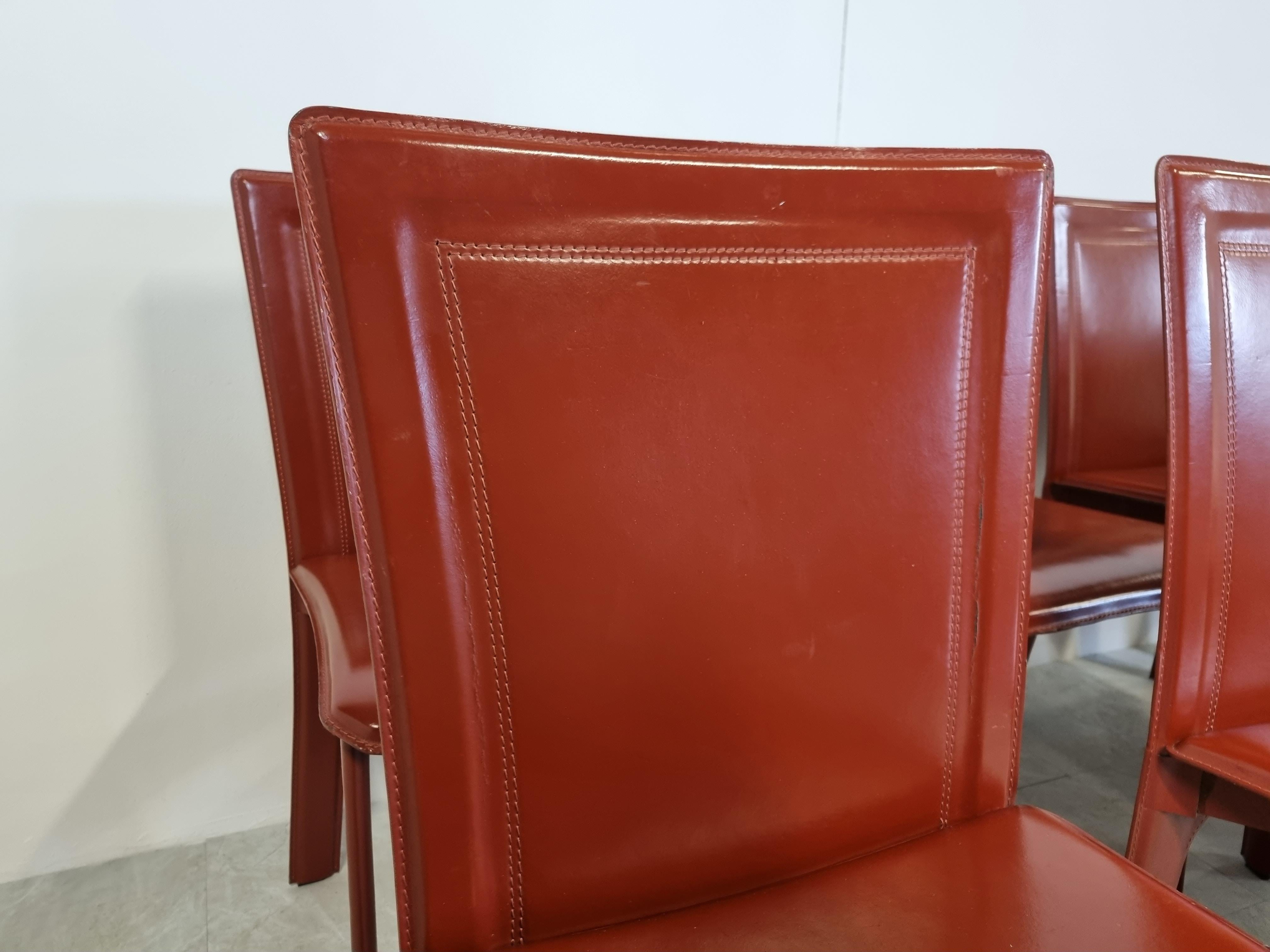 Vintage Red Leather Dining Chairs, Italy, 1980s 4