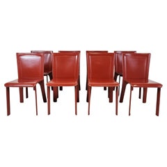 Vintage Red Leather Dining Chairs, Italy, 1980s
