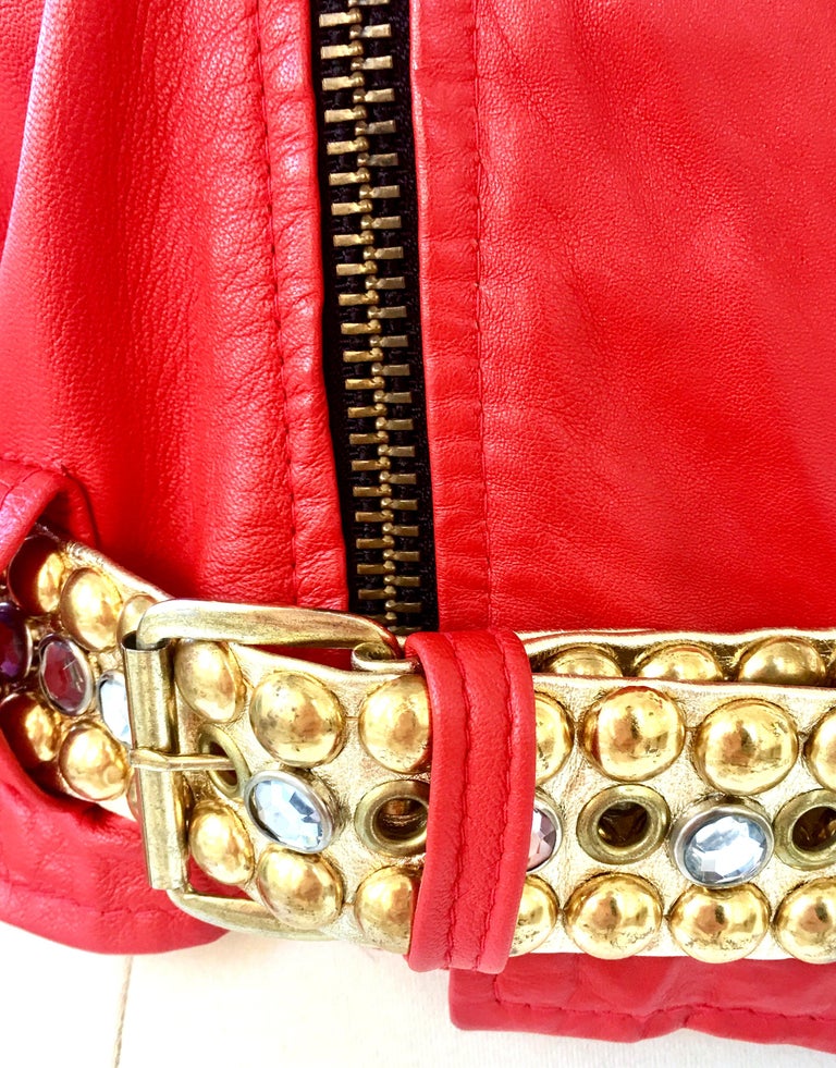 Vintage Red Leather and Gold Metallic Stud Motorcycle ...