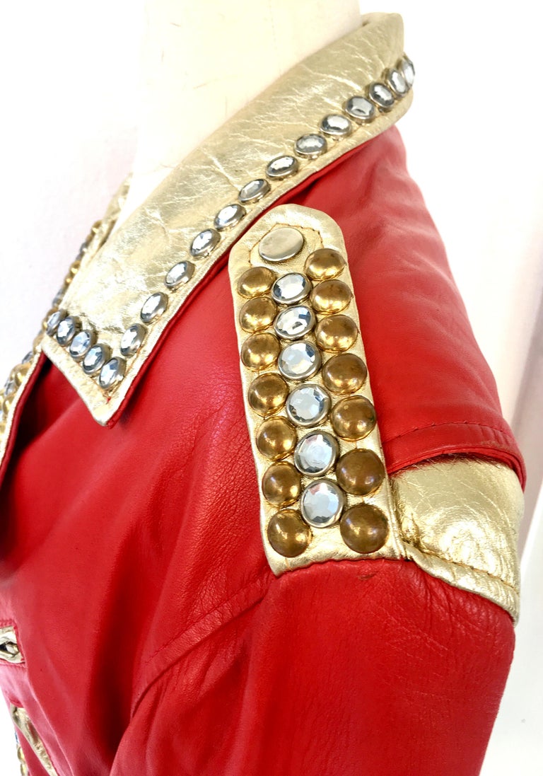 Vintage Red Leather and Gold Metallic Stud Motorcycle ...