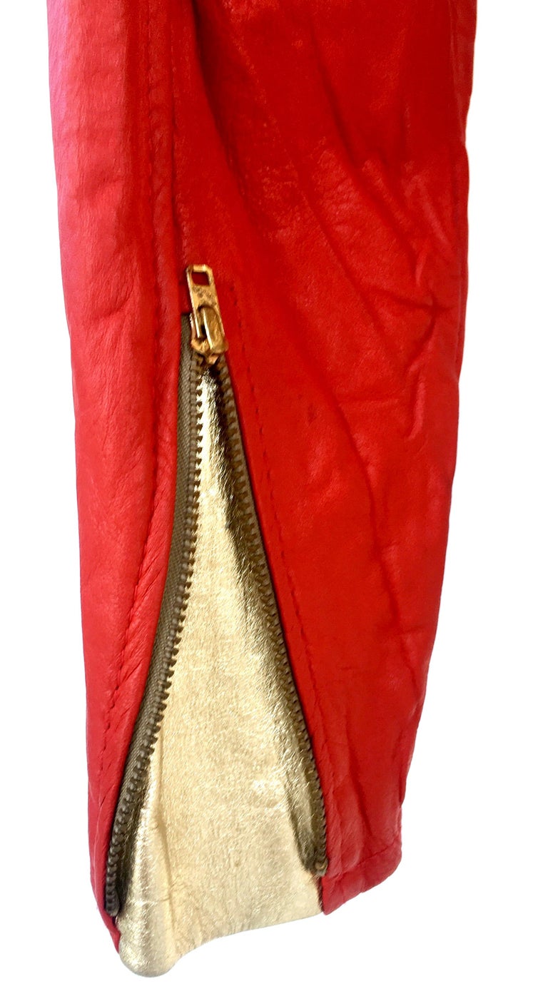 Vintage Red Leather and Gold Metallic Stud Motorcycle ...