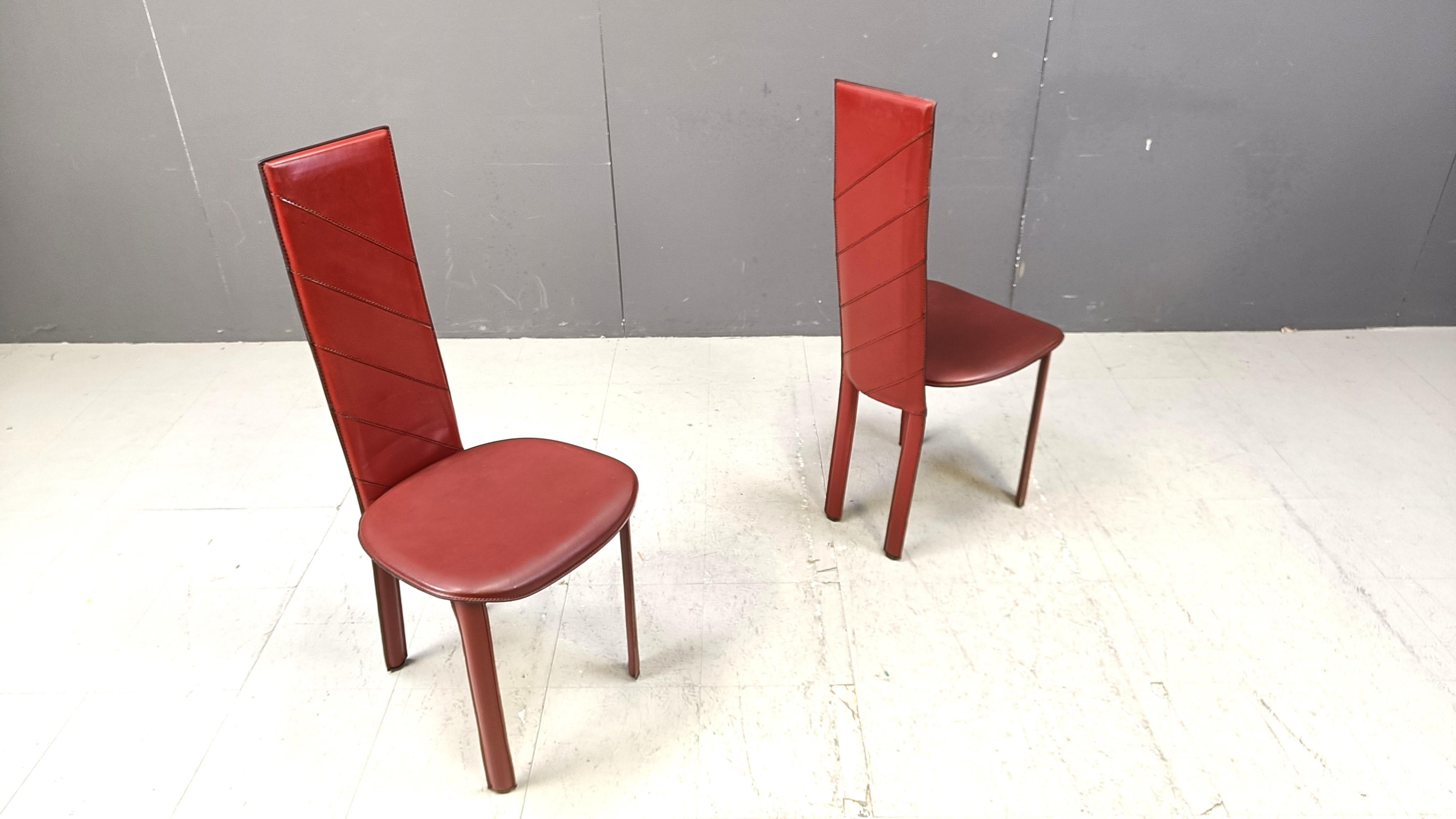 Vintage red leather Italian high back dining chairs, set of 6, 1980s For Sale 6