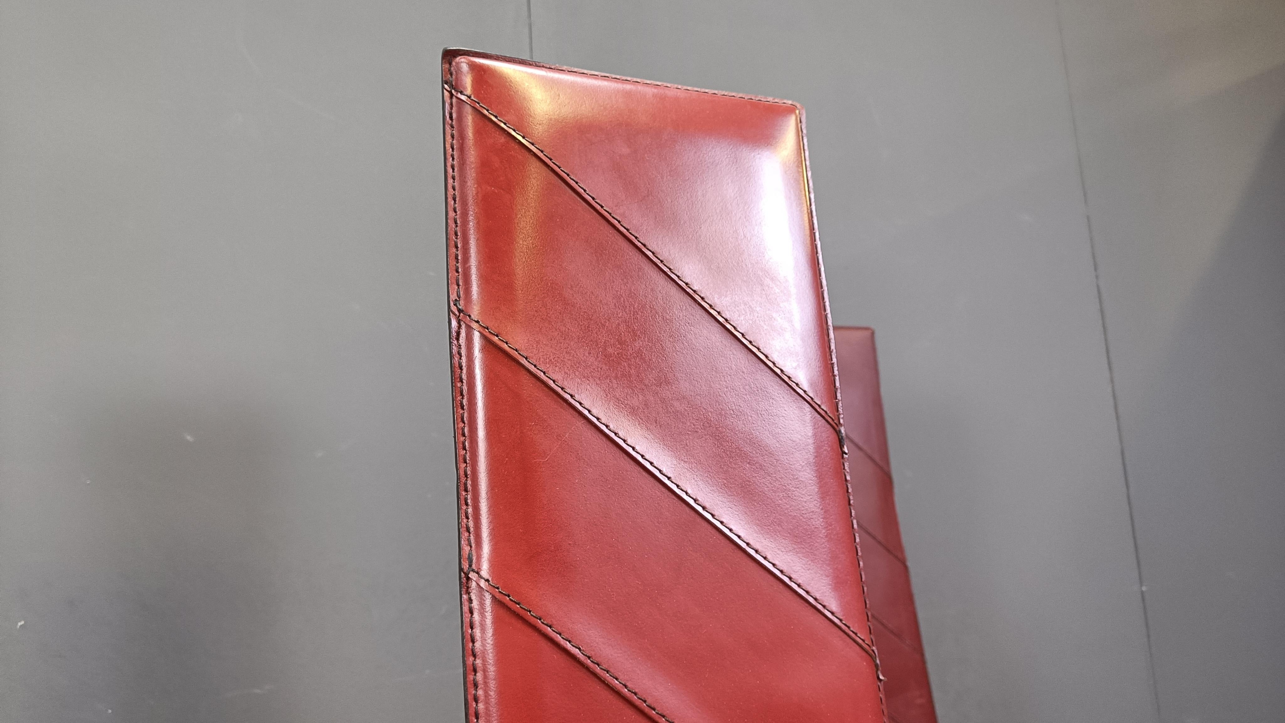 Vintage red leather Italian high back dining chairs, set of 6, 1980s For Sale 2