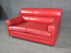 Vintage Red Leather Loveseat