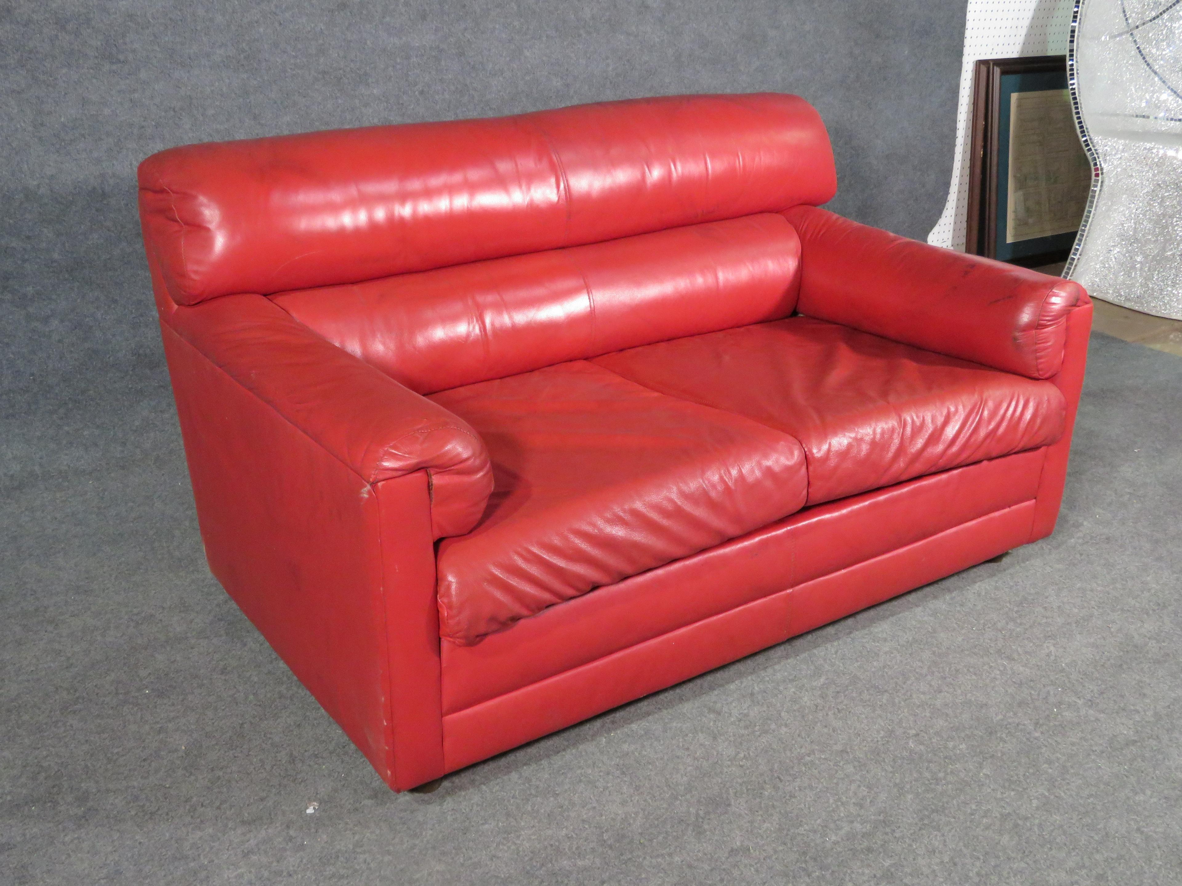 red leather loveseats