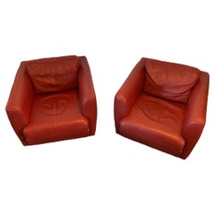 Used Red Leather Roche Bobois Gurian Spa Club Chair