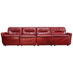 Vintage Red Leather Sectional Sofa