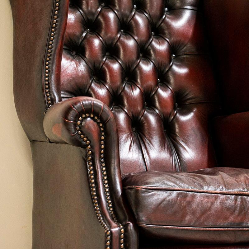Vintage Red Leather Wingback Armchair In Good Condition In Round Top, TX