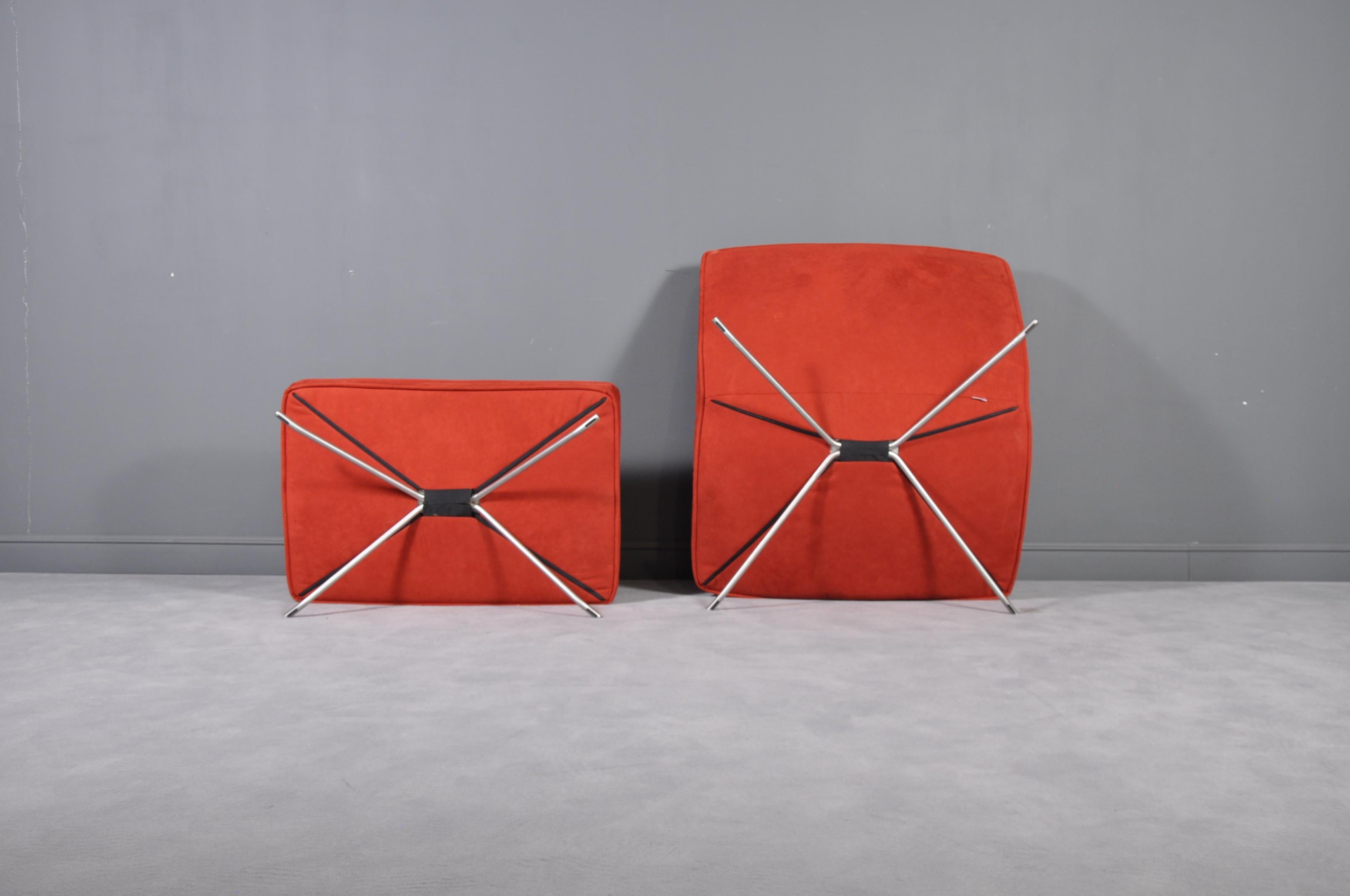 Modern Vintage Red Ligne Roset 'Pop' Easy Lounge Chair and Ottoman by Christian Werner