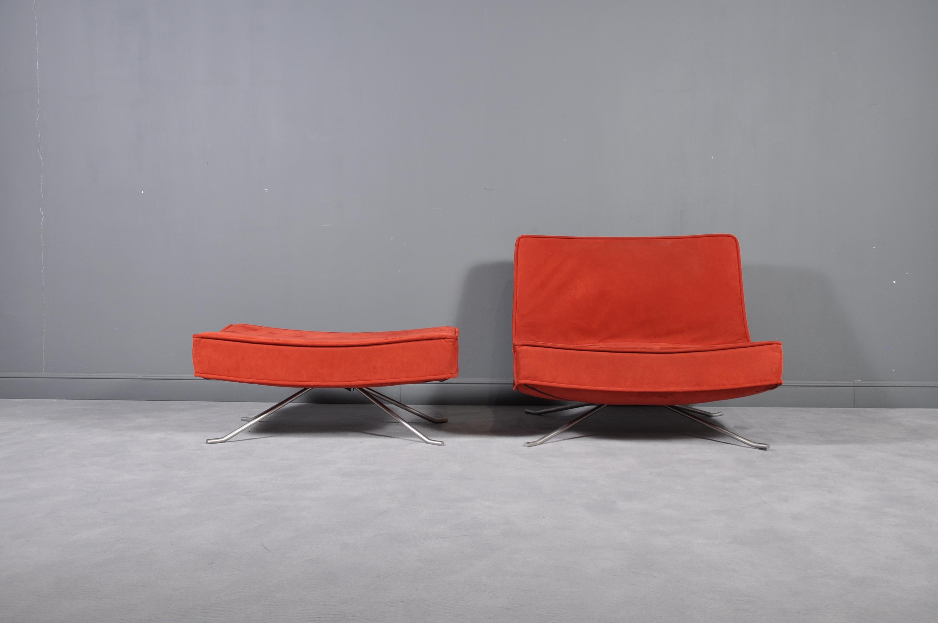 French Vintage Red Ligne Roset 'Pop' Easy Lounge Chair and Ottoman by Christian Werner