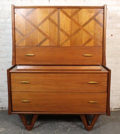Mid-Century Inlaid Walnut Highboy by Red Lion Furniture