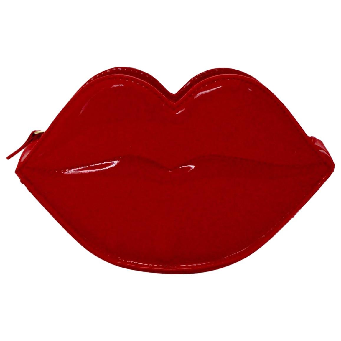 Moschino Parfum Vintage Red Lips Clutch Pop Art La Bocca Italy 1990s For Sale