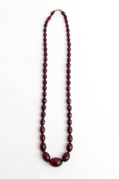 Vintage Red Long Amber Necklace, 1960