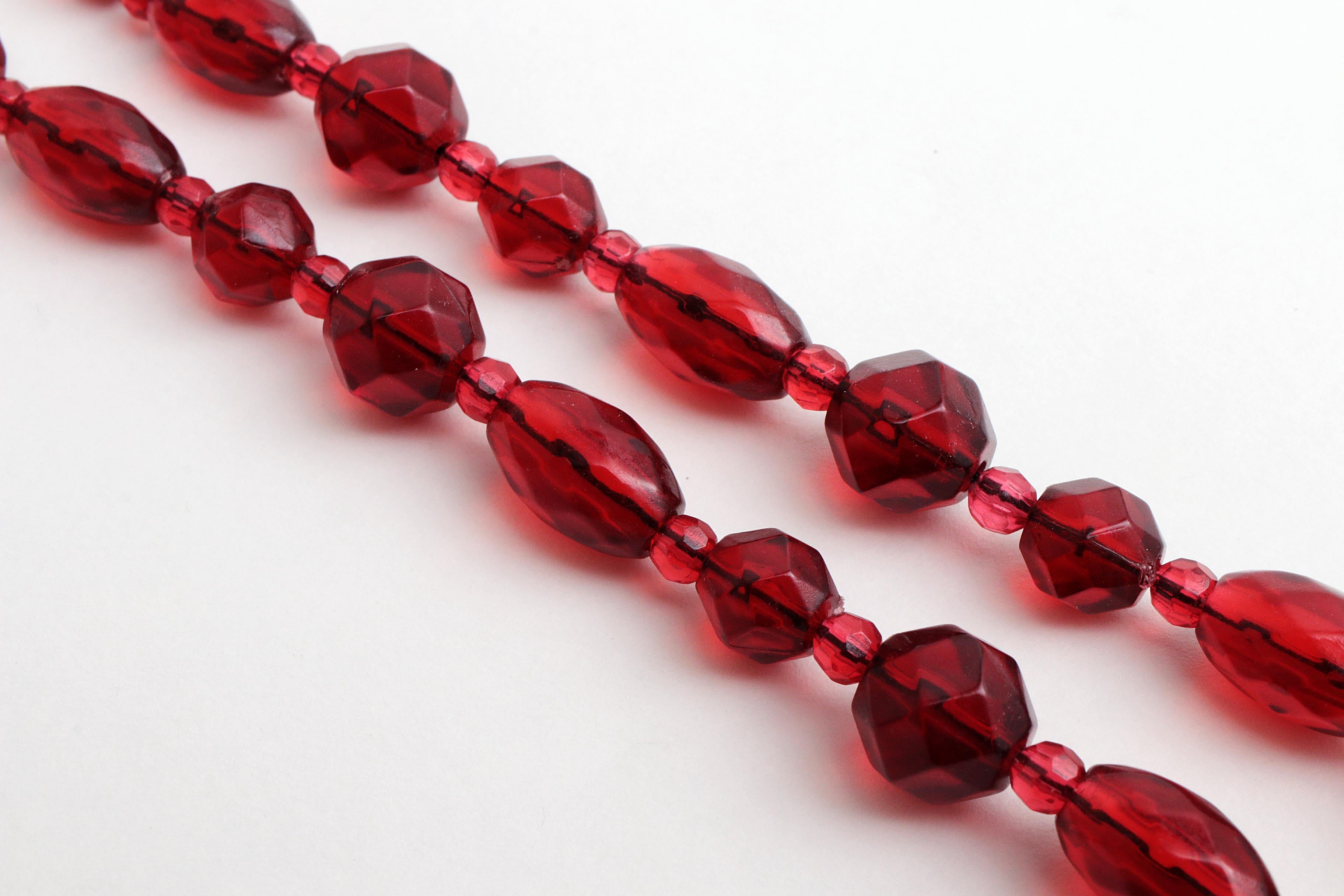 Multi-gemstone Vintage Red Long Amber Necklace, 1960 For Sale