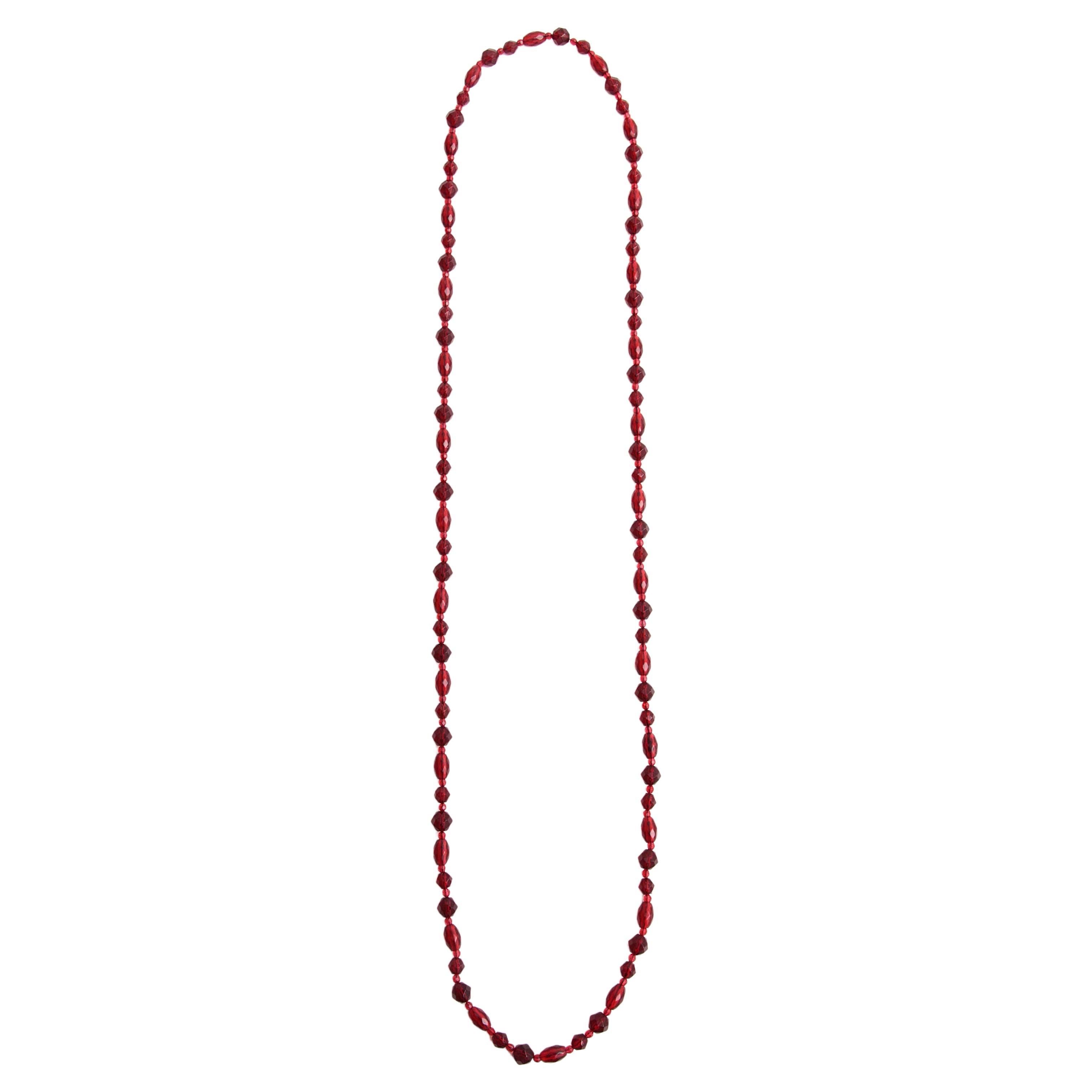 Vintage Red Long Amber Necklace, 1960 For Sale