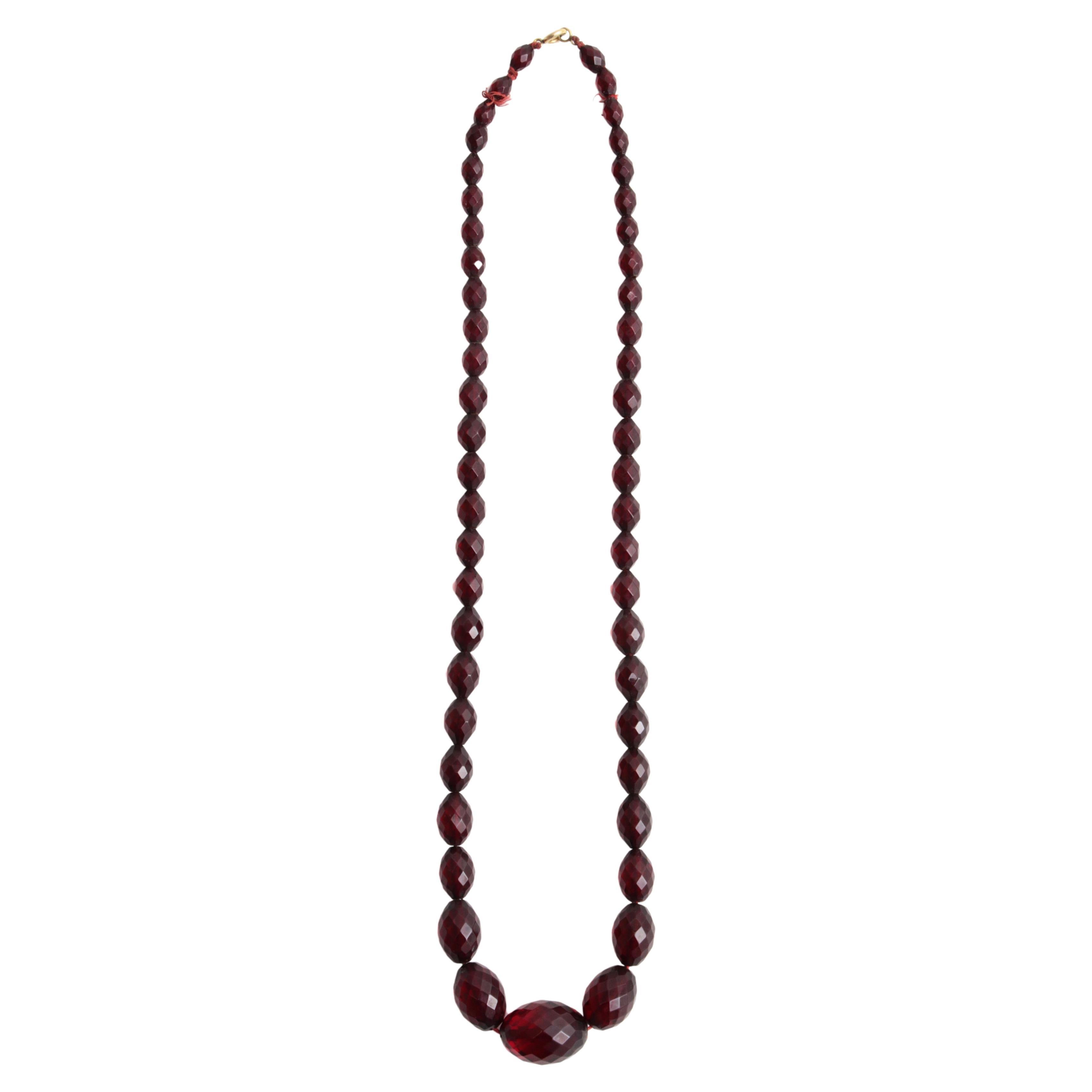 Vintage Red Long Amber Necklace, 1960