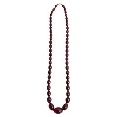 Vintage Red Long Amber Necklace, 1960