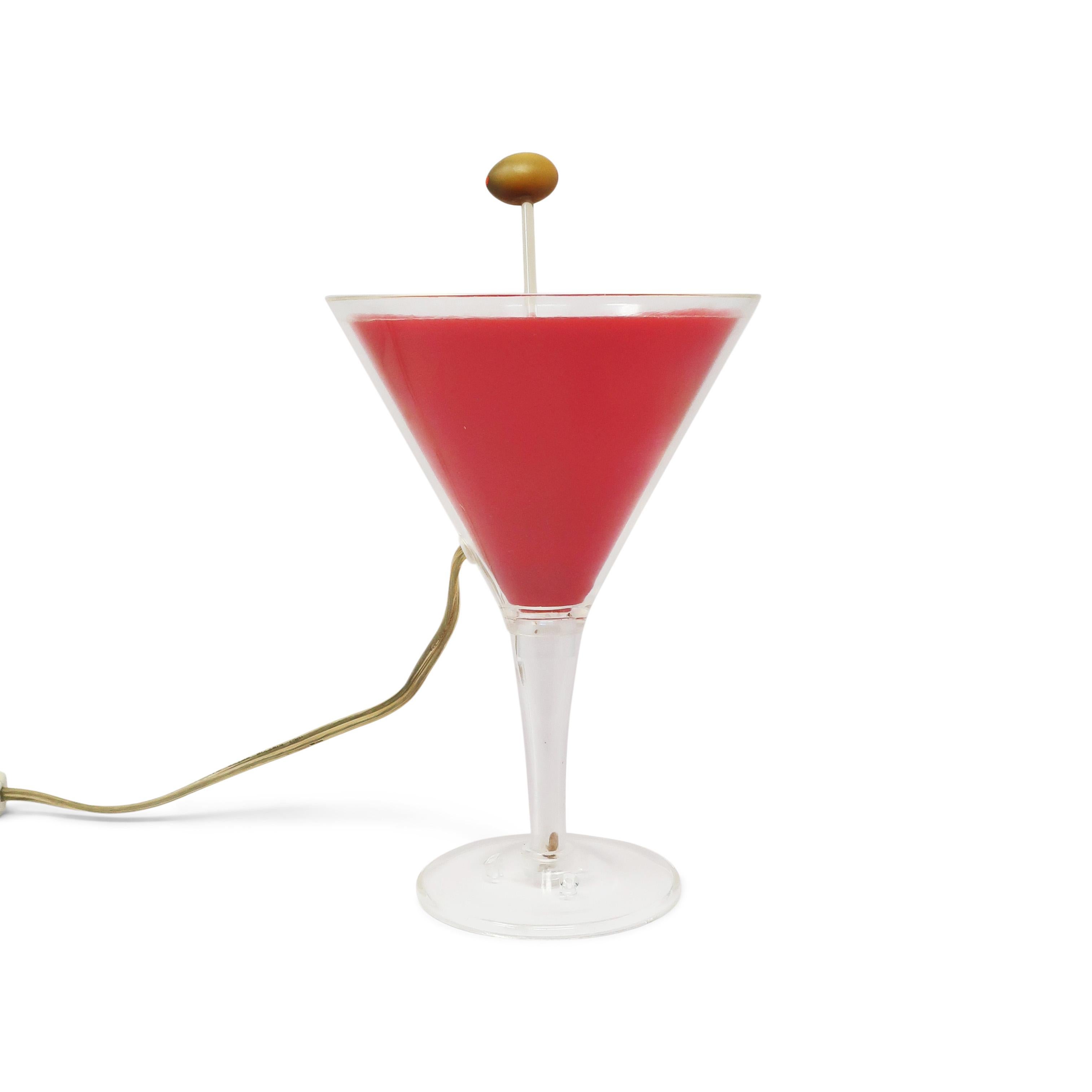 Post-Modern Vintage Red Lucite Martini Lamp For Sale