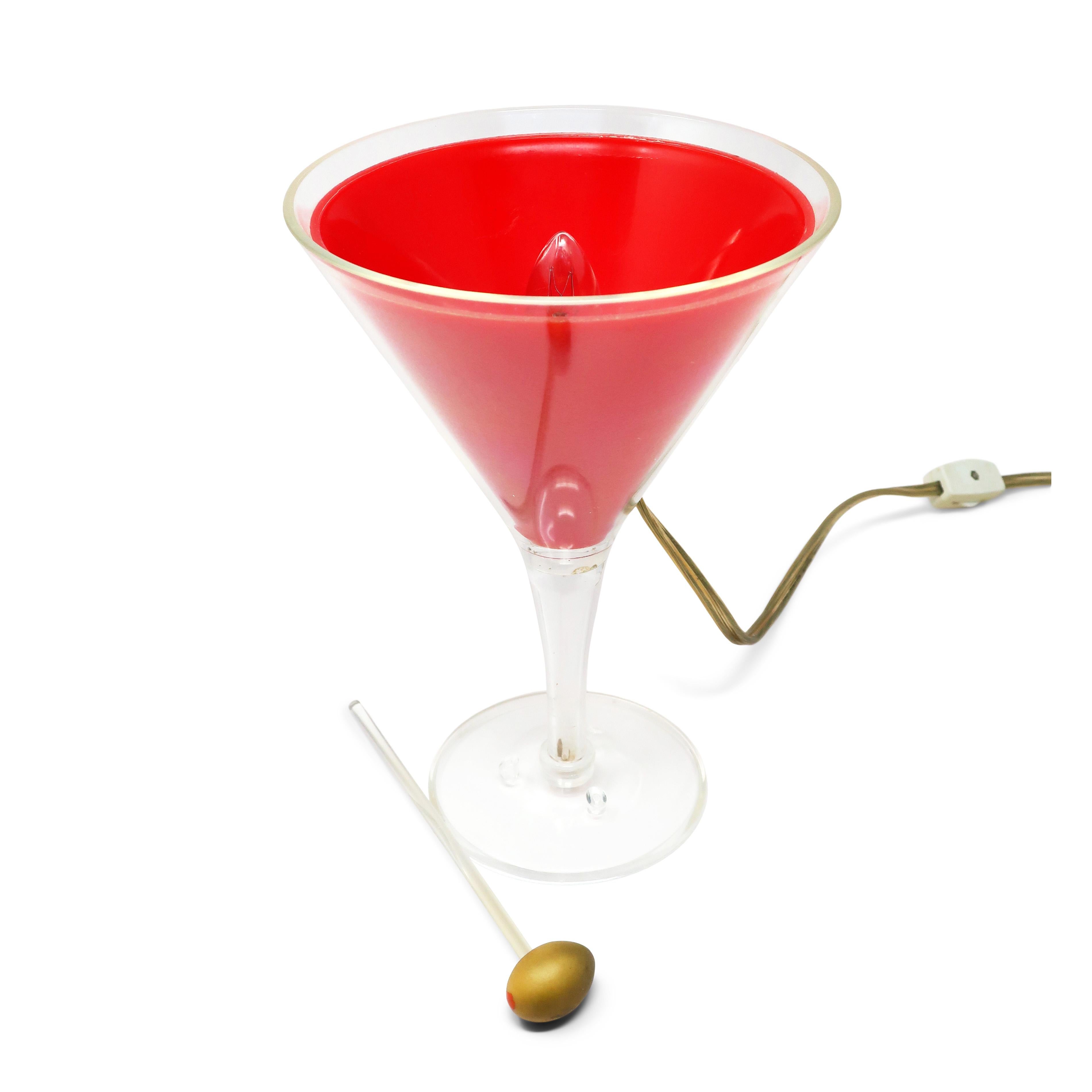 20th Century Vintage Red Lucite Martini Lamp For Sale