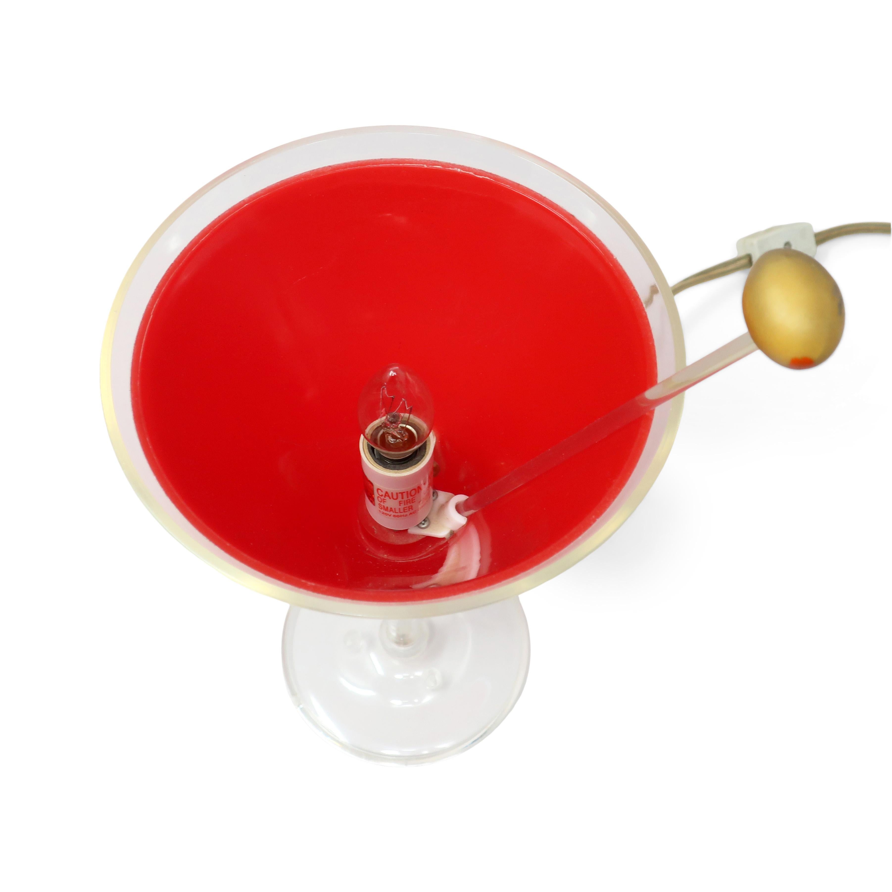 Post-Modern Vintage Red Lucite Martini Lamp For Sale
