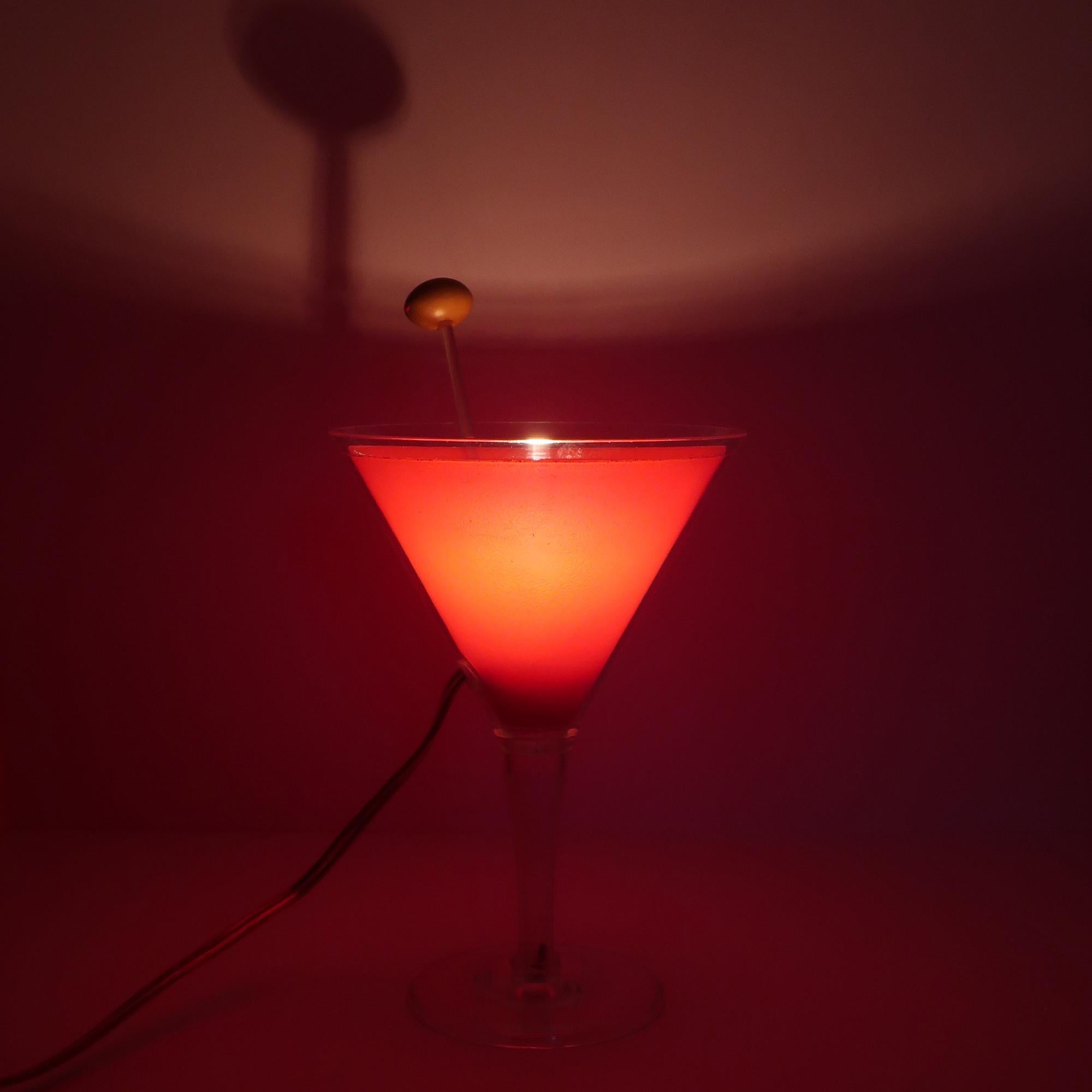 Vintage Red Lucite Martini Lamp For Sale 1