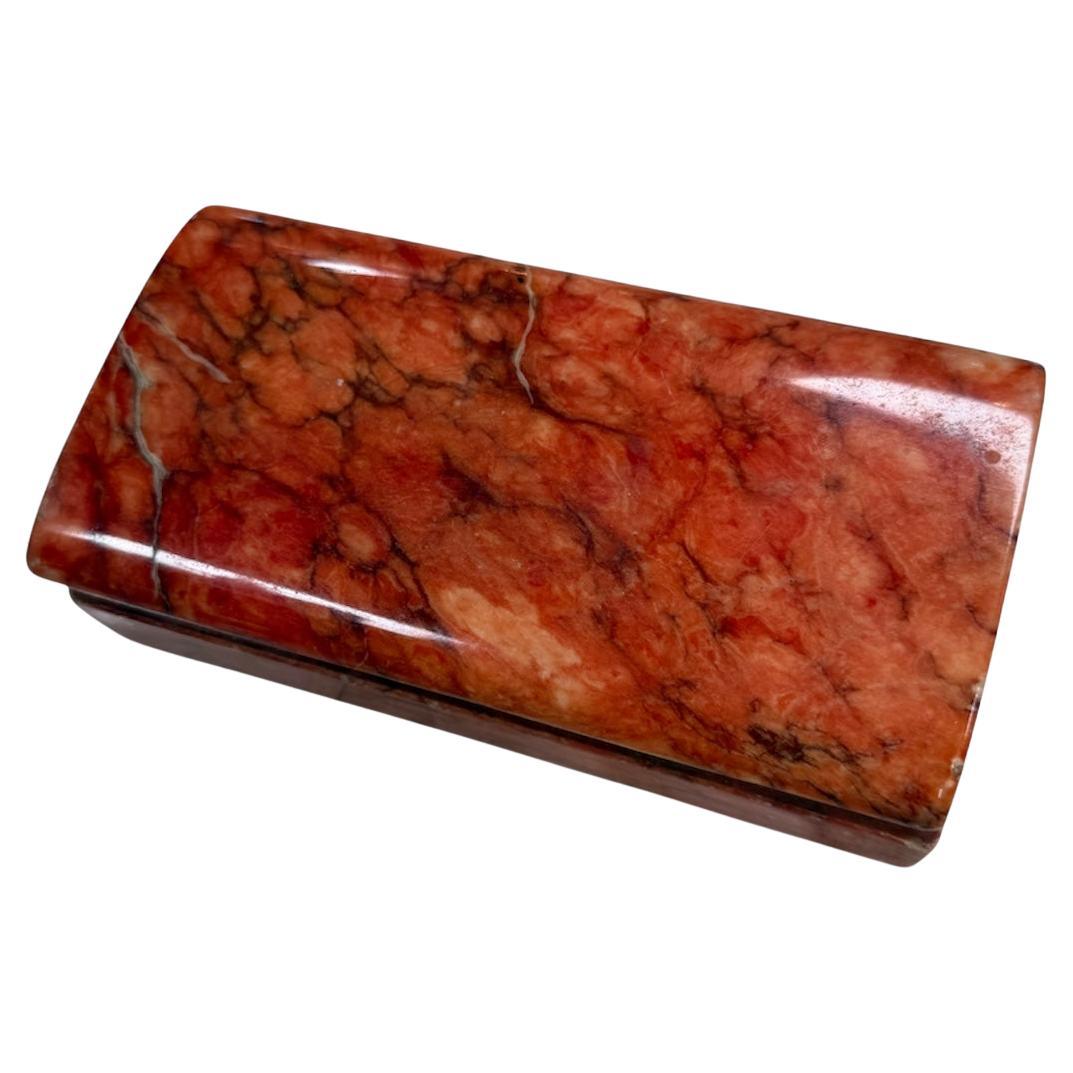 Vintage Red Marble Stone Jewelry or Trinket Box