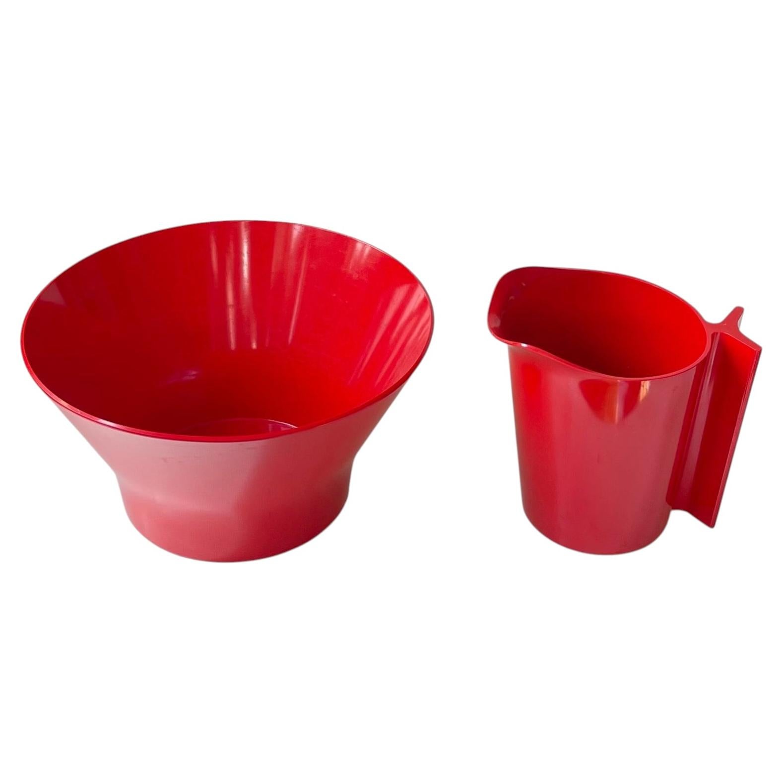 Vintage Red Melamine Bowl & Pitcher by Henning Koppel for T. Ørskov For Sale